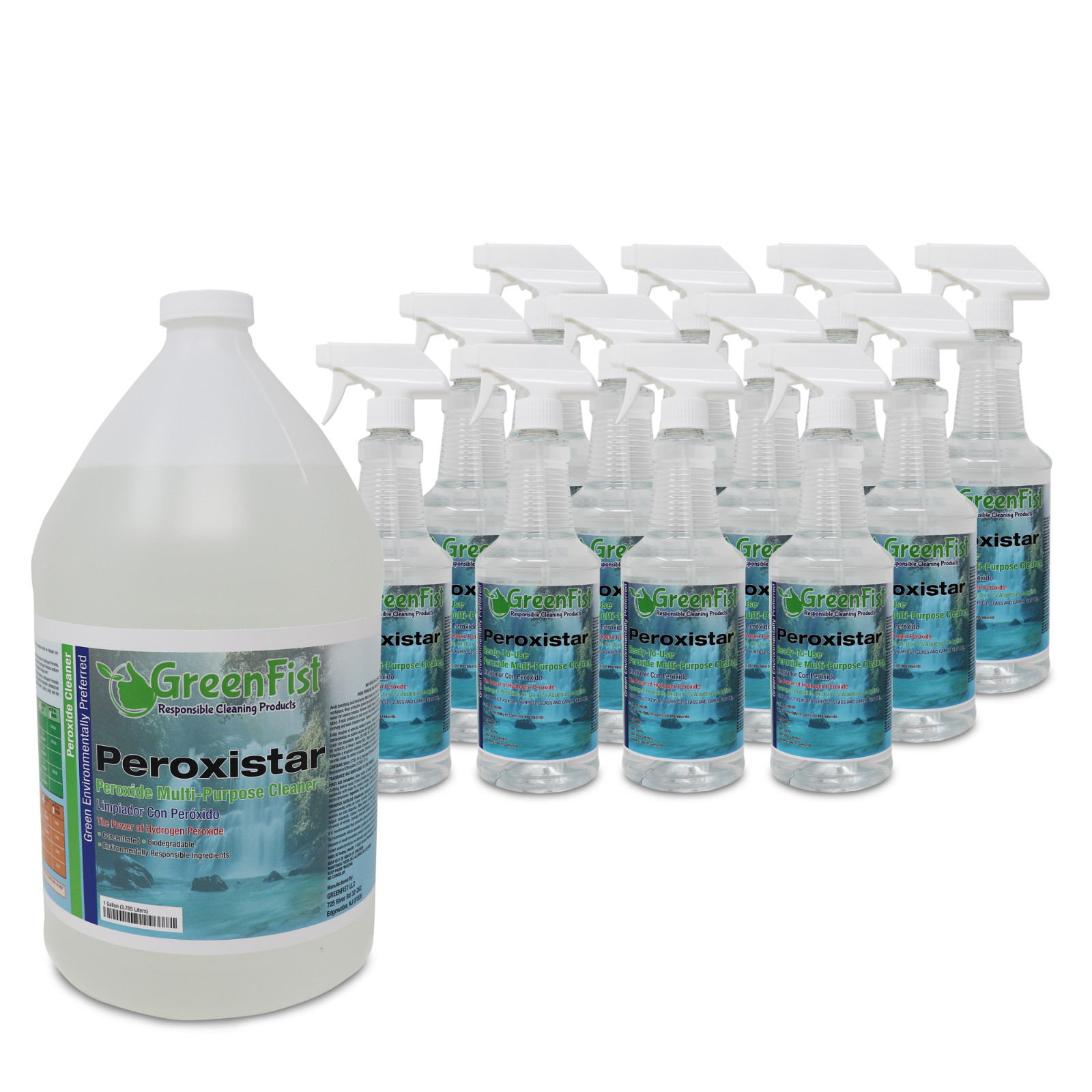 GreenFist Peroxide Cleaner Concentrated 1 Gallon + Ready to Use 12 X 1 Quart