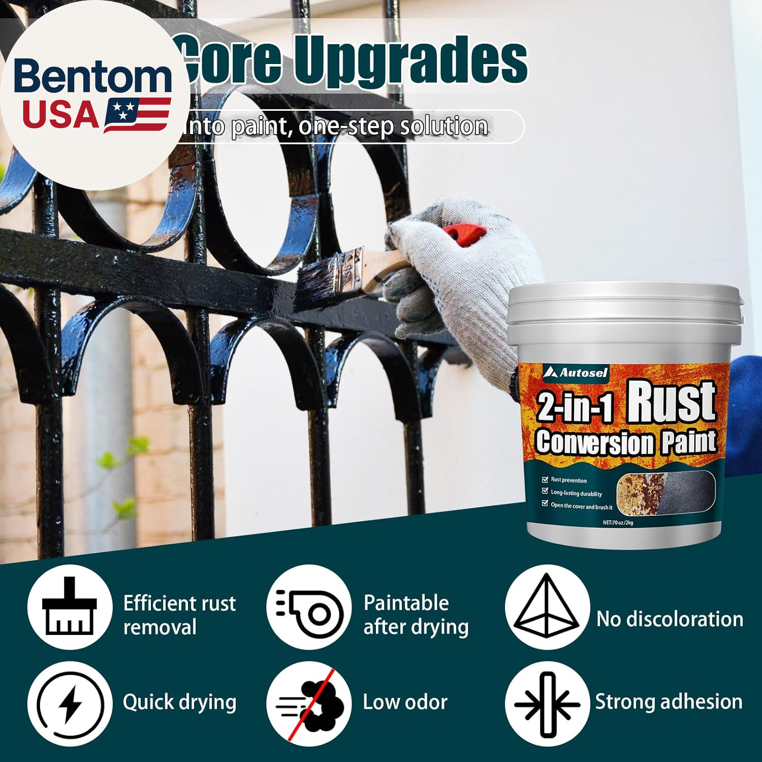 2-In-1 Rust Converter & Metal Primer, Black Paint for Metal, Rust Conversion Pai