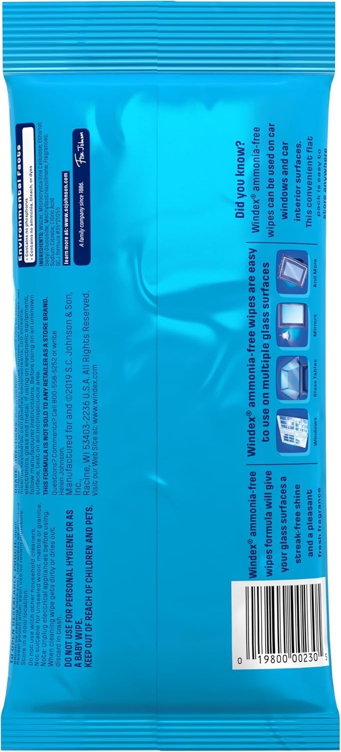 Crystal Rain Scent Windex Glass Wipes, 25 Count – Effortlessly Clean Surfaces