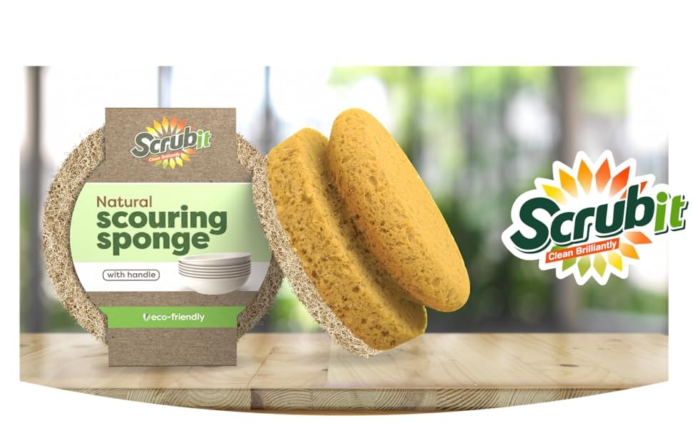 Natural Scouring Pads, Eco Friendly Scrubbing Sponges for Kitchen Cleaning and