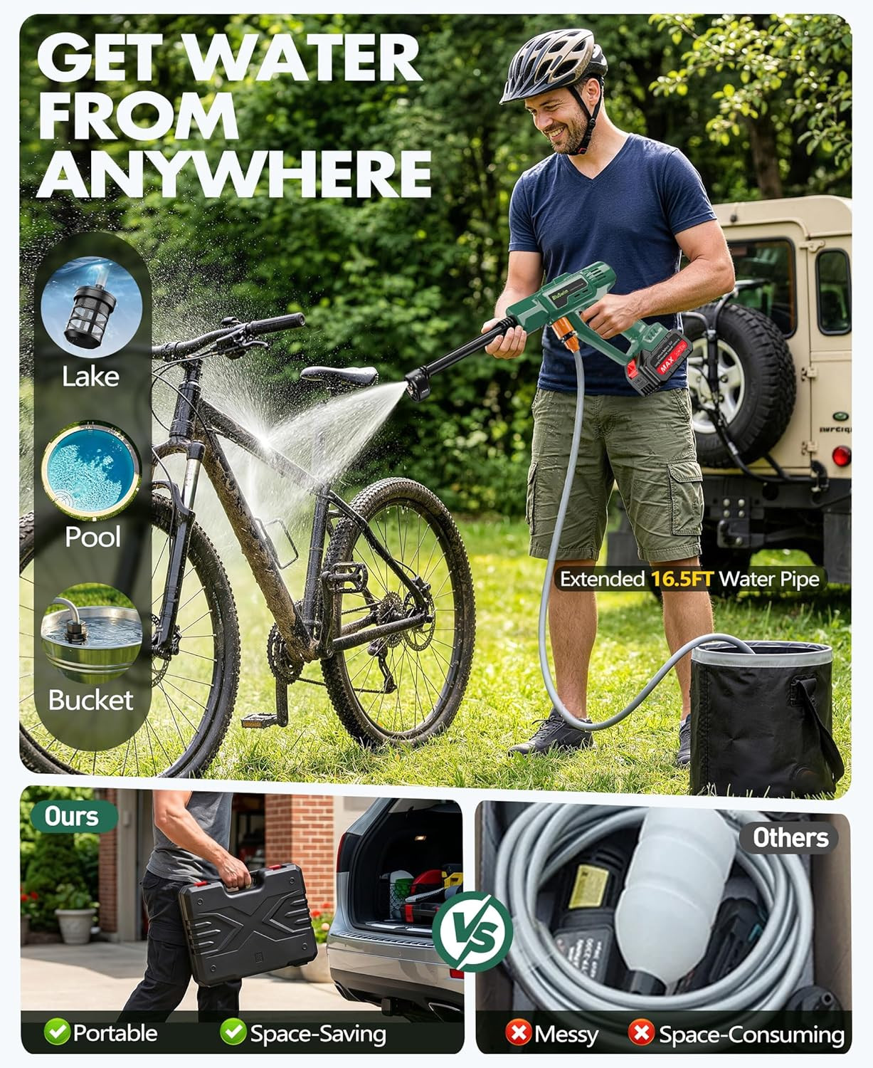 Cordless Car Cleaning Tool with LCD Display, Portable Vehicle Cleaner with Brush
