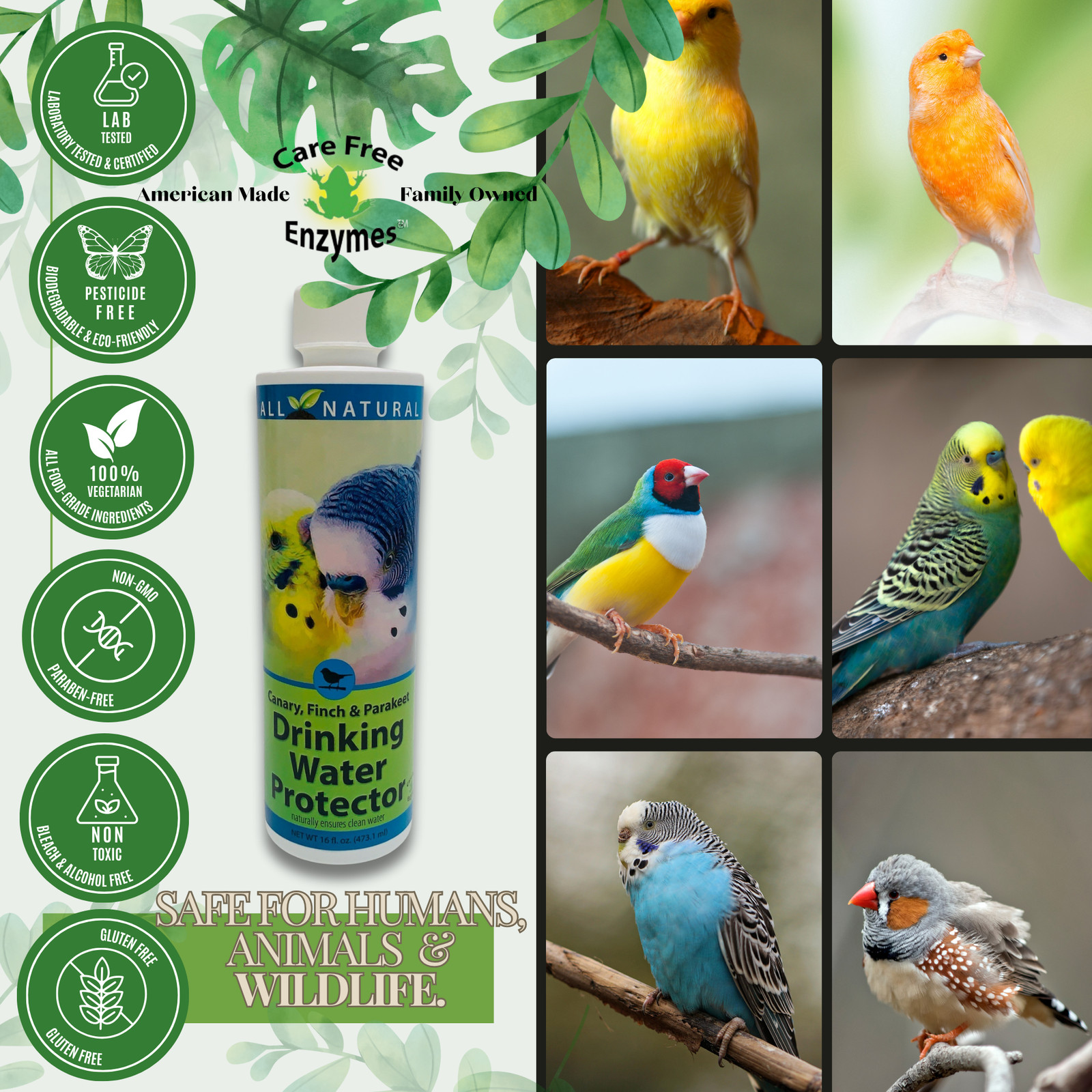 Pet Bird Drinking Water Protector | Keeps Water Fresh & Slime-Free | 16 oz & 33.