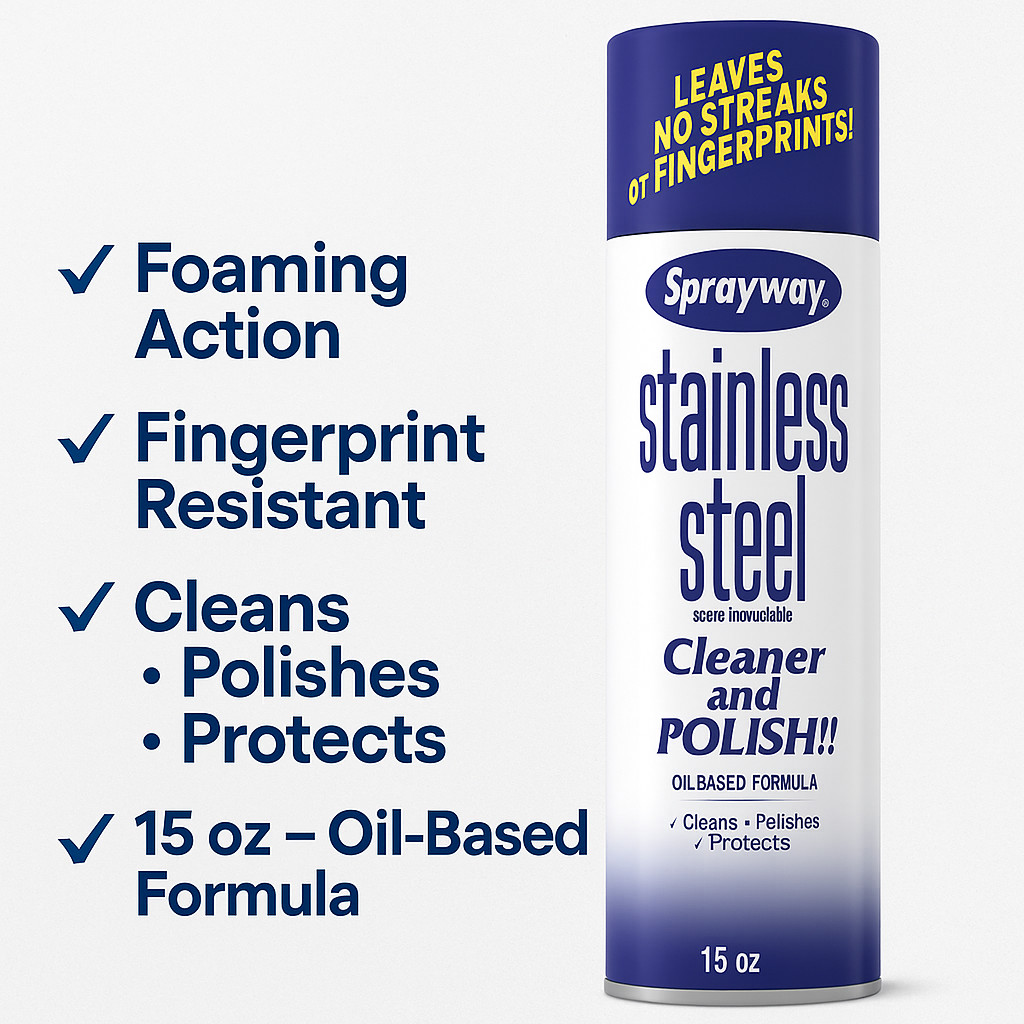 Sprayway Stainless Steel Cleaner & Polish 15oz 6Pack Foaming, Fingerprint Resist