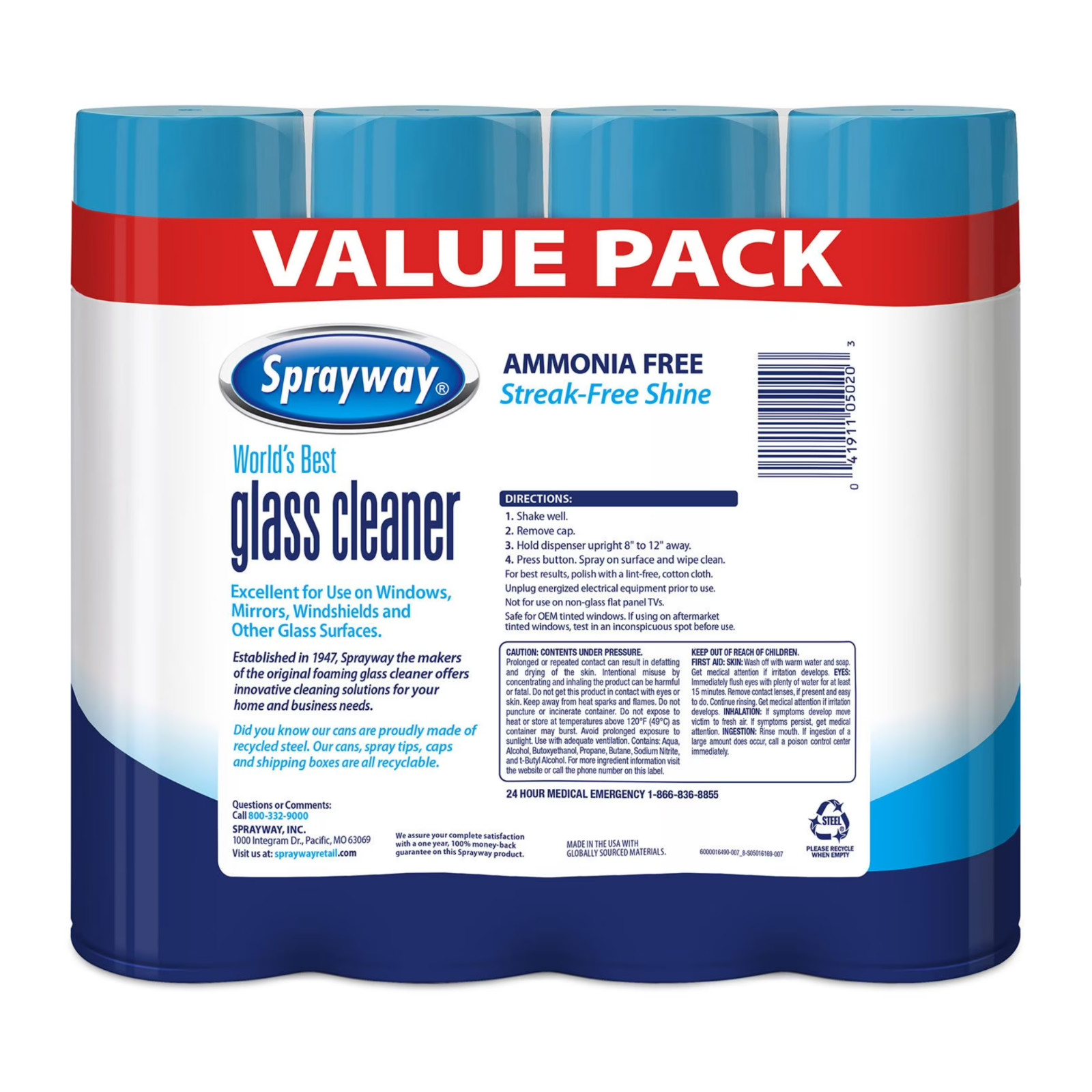 Sprayway Glass Cleaner 19 Ounce Pack of 4 Streak Free Shine free shipping