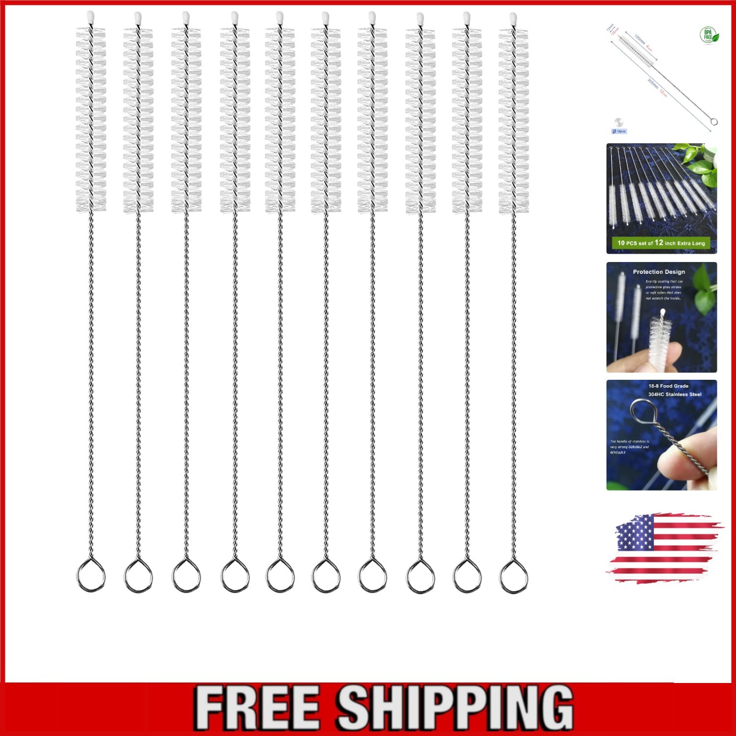 12-Inch Pipe Cleaners for Straws, Sippy Cups, and More – 10 PCS