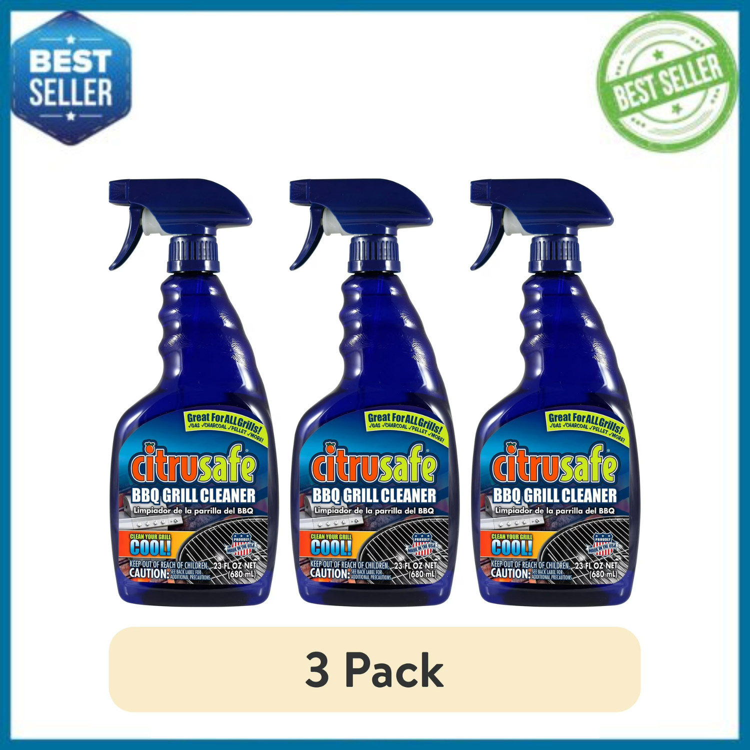 CitruSafe BBQ Grill Cleaner 3 Pack 23oz Grate Degreaser Spray, 3 Pack