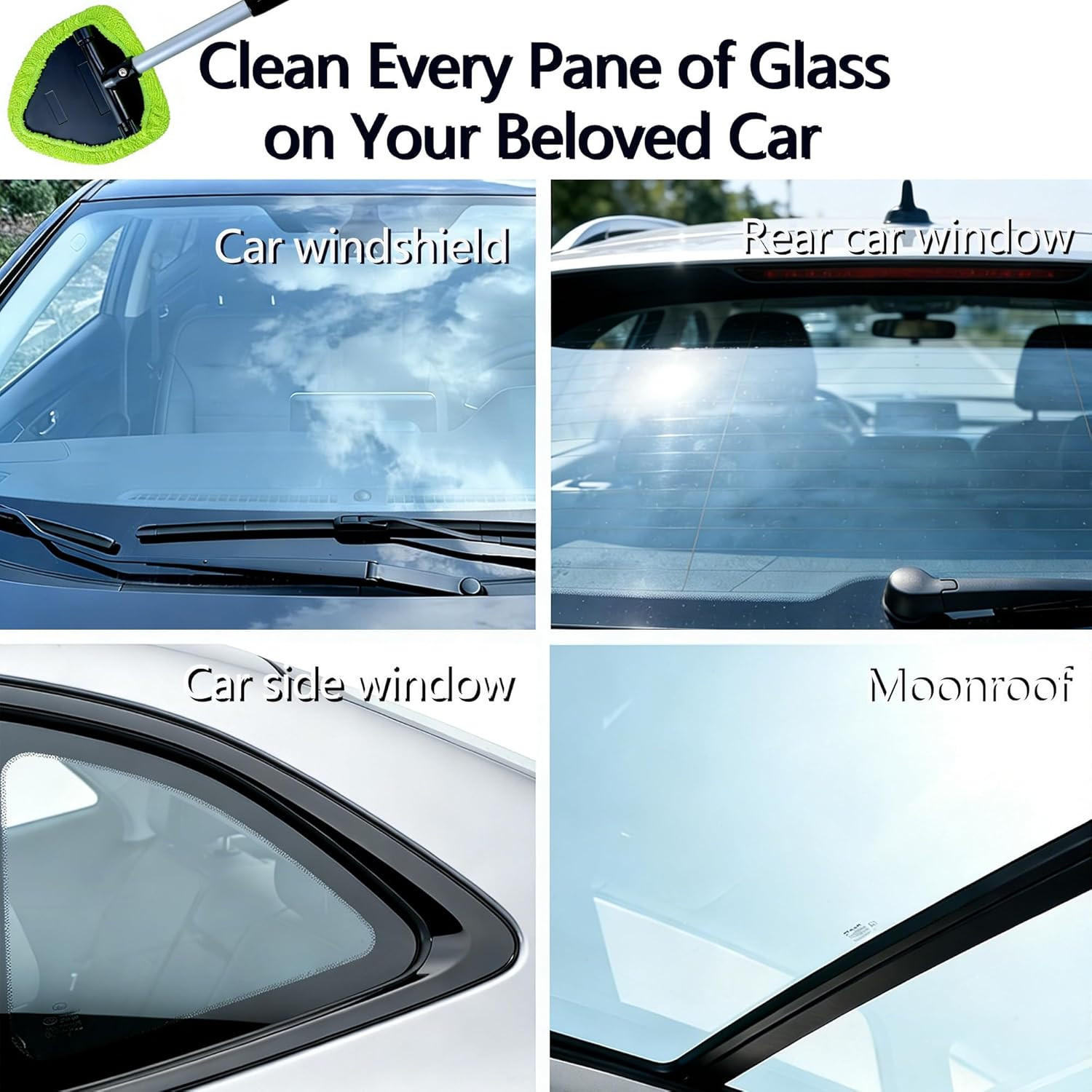 Microfiber Car Windshield Cleaning Tool with Extendable Handle,Car Defogging Gla