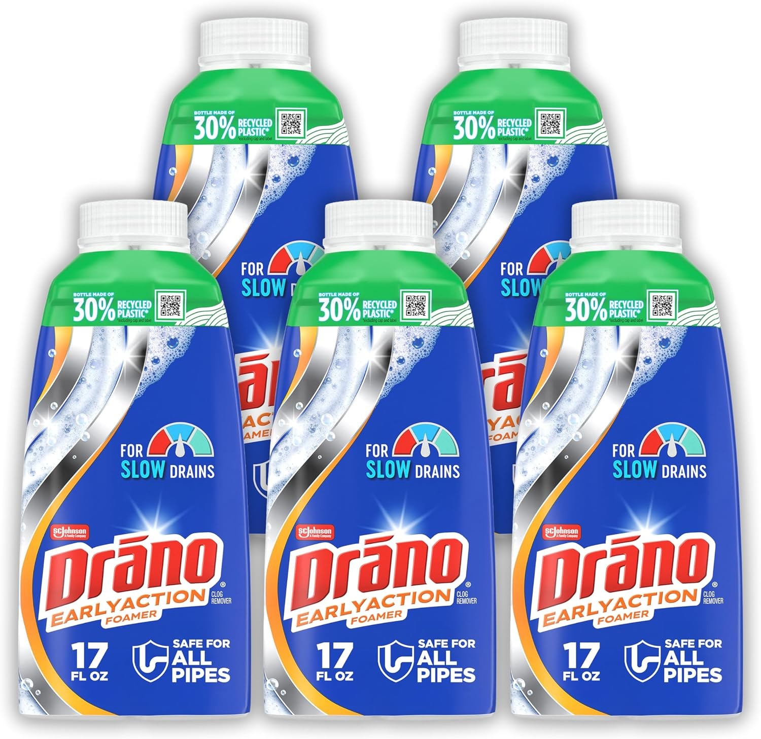 Drano EarlyAction Foamer Drain Clog Remover 17oz 5-Pack Kitchen Bathroom Sink
