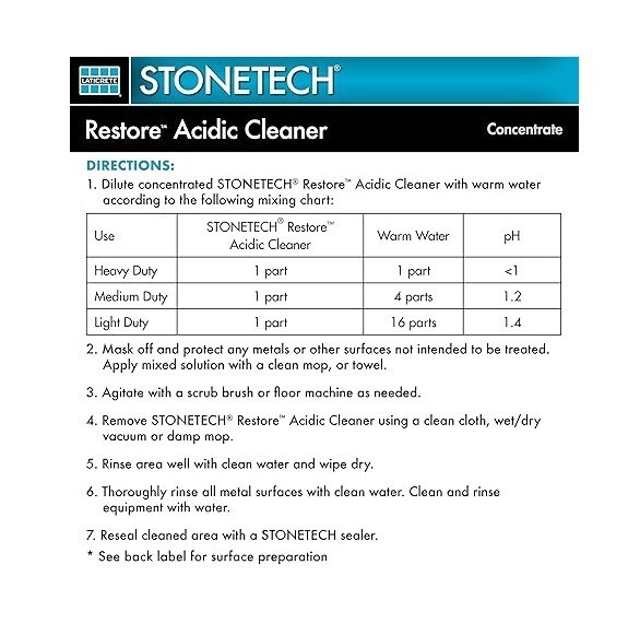StoneTech Restore Acidic Cleaner, Concentrated, 1 Quart/946 mL Bottle