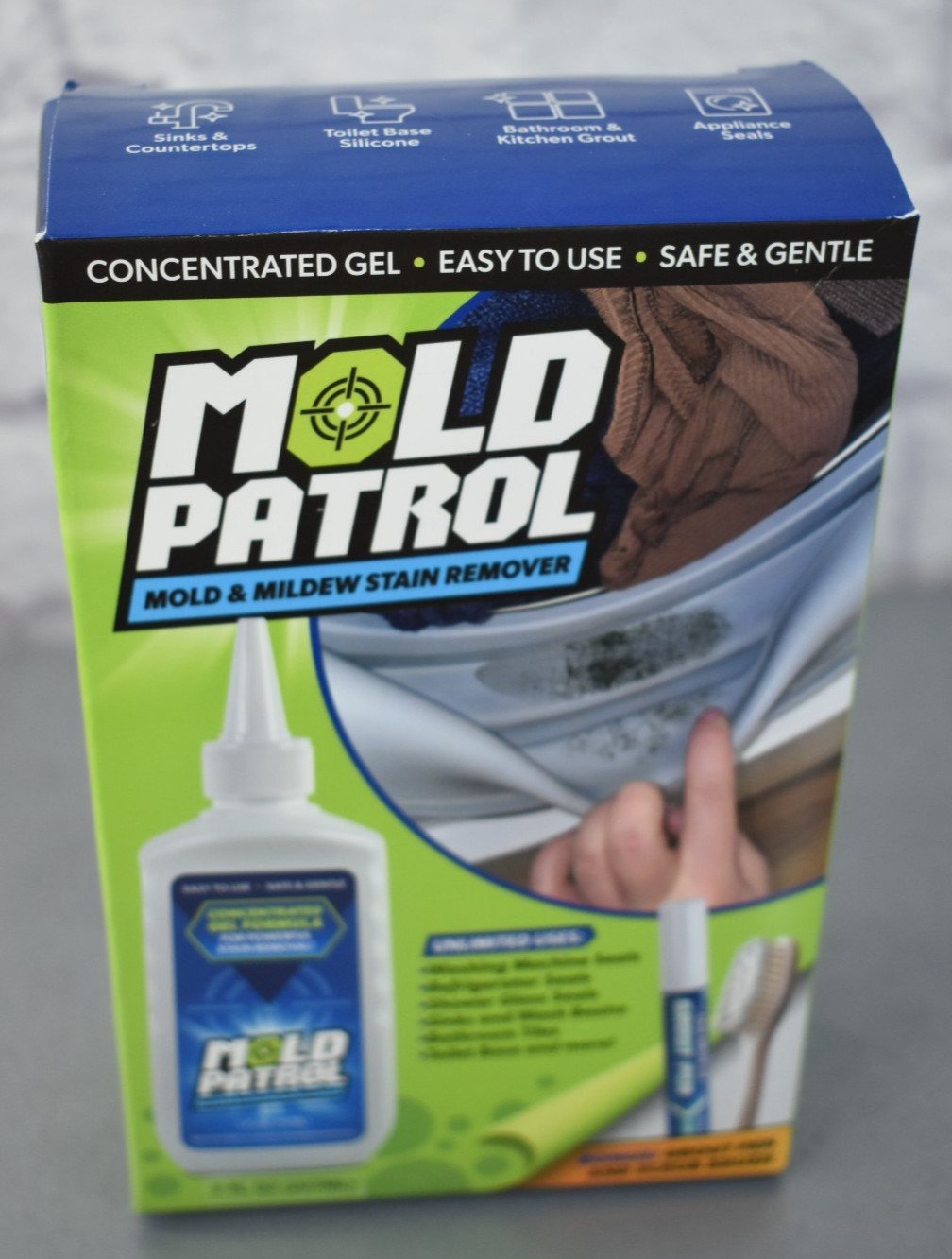 Mold Patrol Mold & Mildew Stain Remover Gel 7oz Kit w/ Grout Pen & Brush NEW