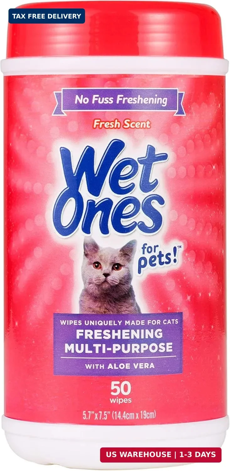 Wet Ones for Cats Freshening Wipes, Multi-Purpose Cat Grooming Wipes with Aloe V
