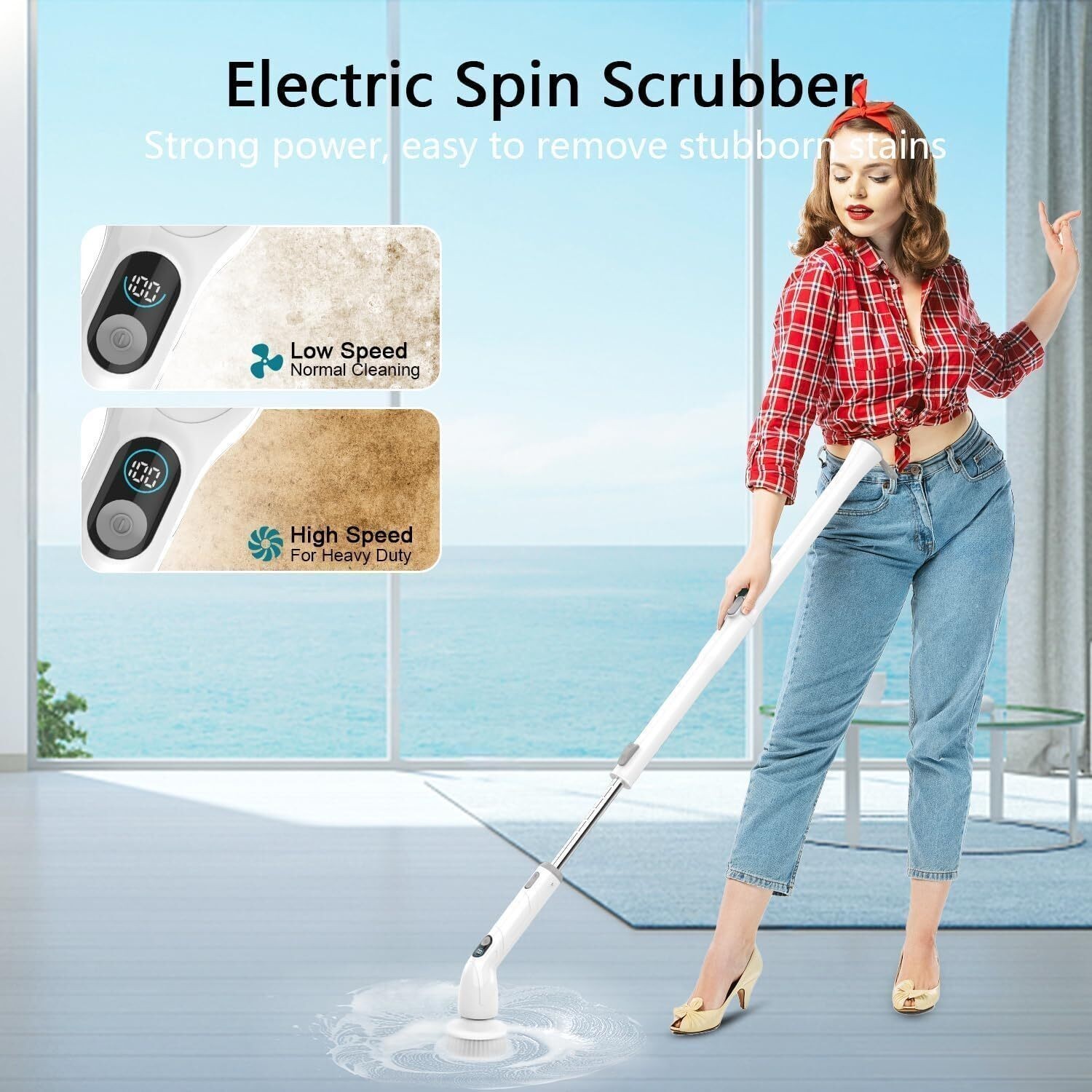 Electric Spin Scrubber Full-Body IPX7 Waterproof Bathroom Cleaning Cordless New
