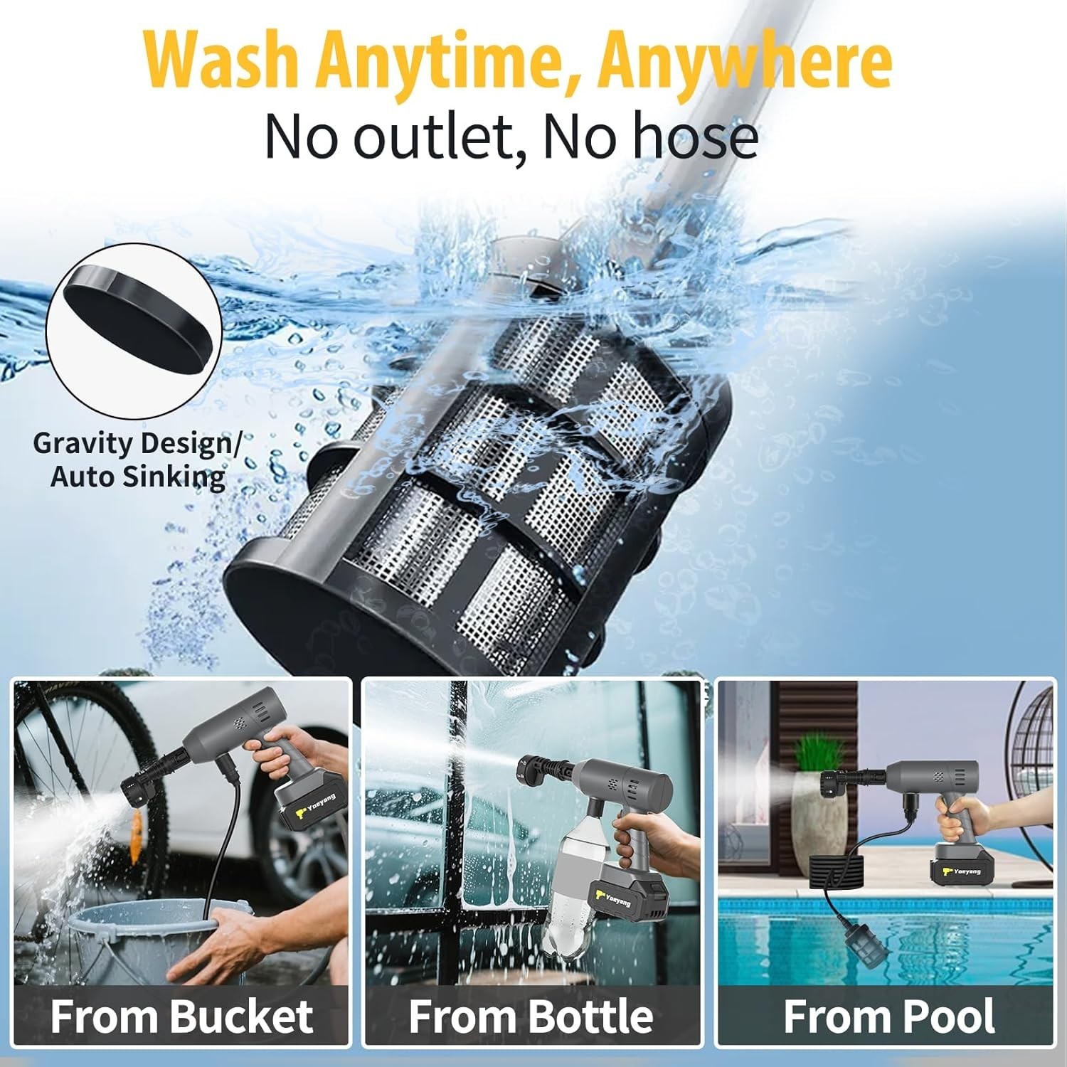 Portable Spray Cleaner 1160PSI Battery Power 6-in-1 Nozzle Outdoor Garden Car