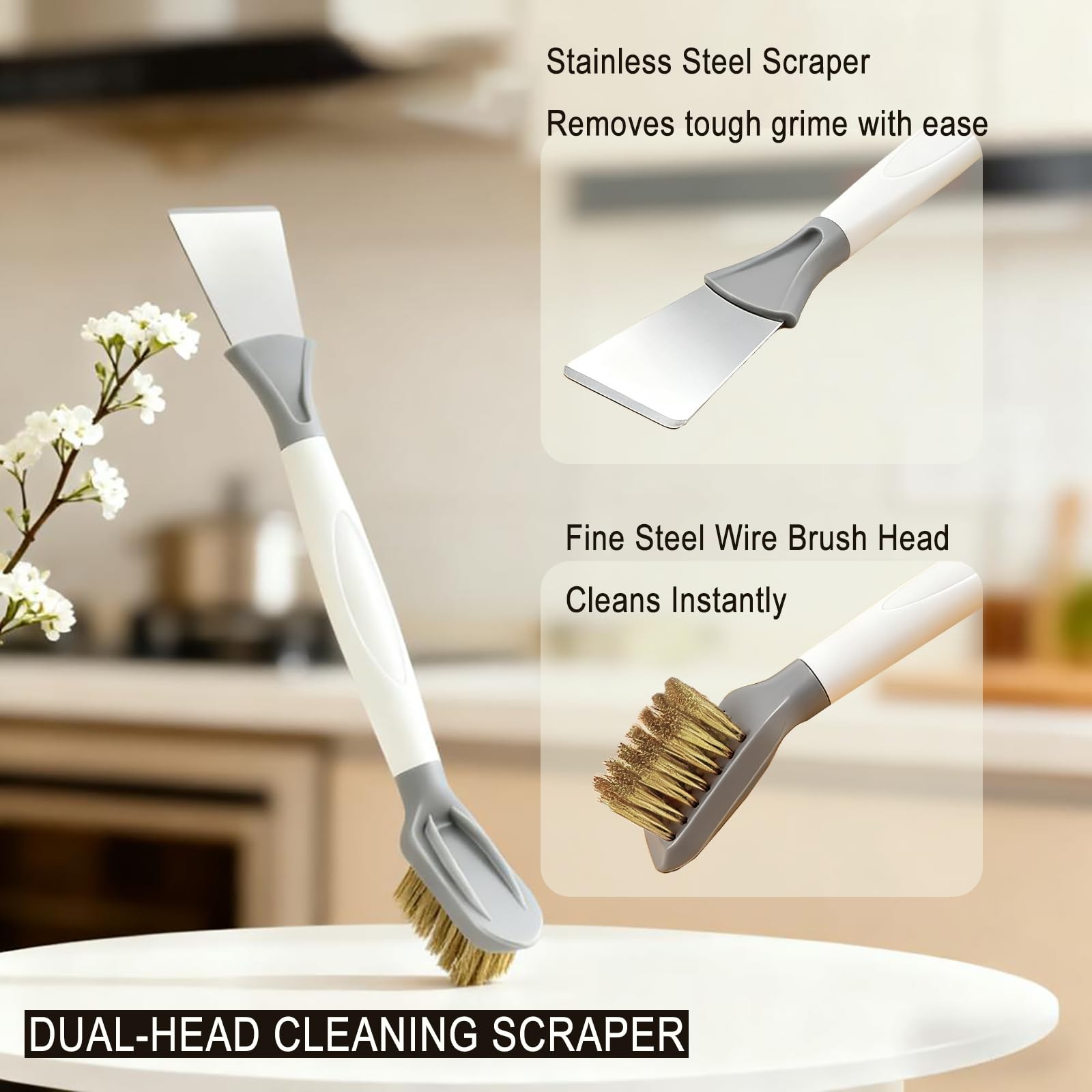 2-Piece Set Handheld Dish Brush with Brass Scrubber and Steel Scraper for Stu…