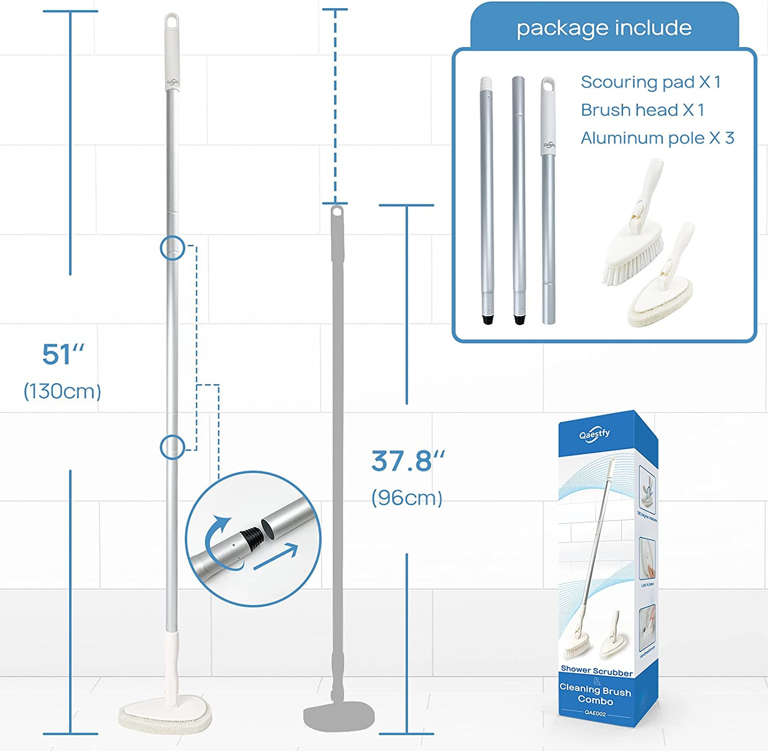 Shower Scrubber Cleaning Brush Combo Bath Tub Tile Cleaner Scrubber Brush with 5