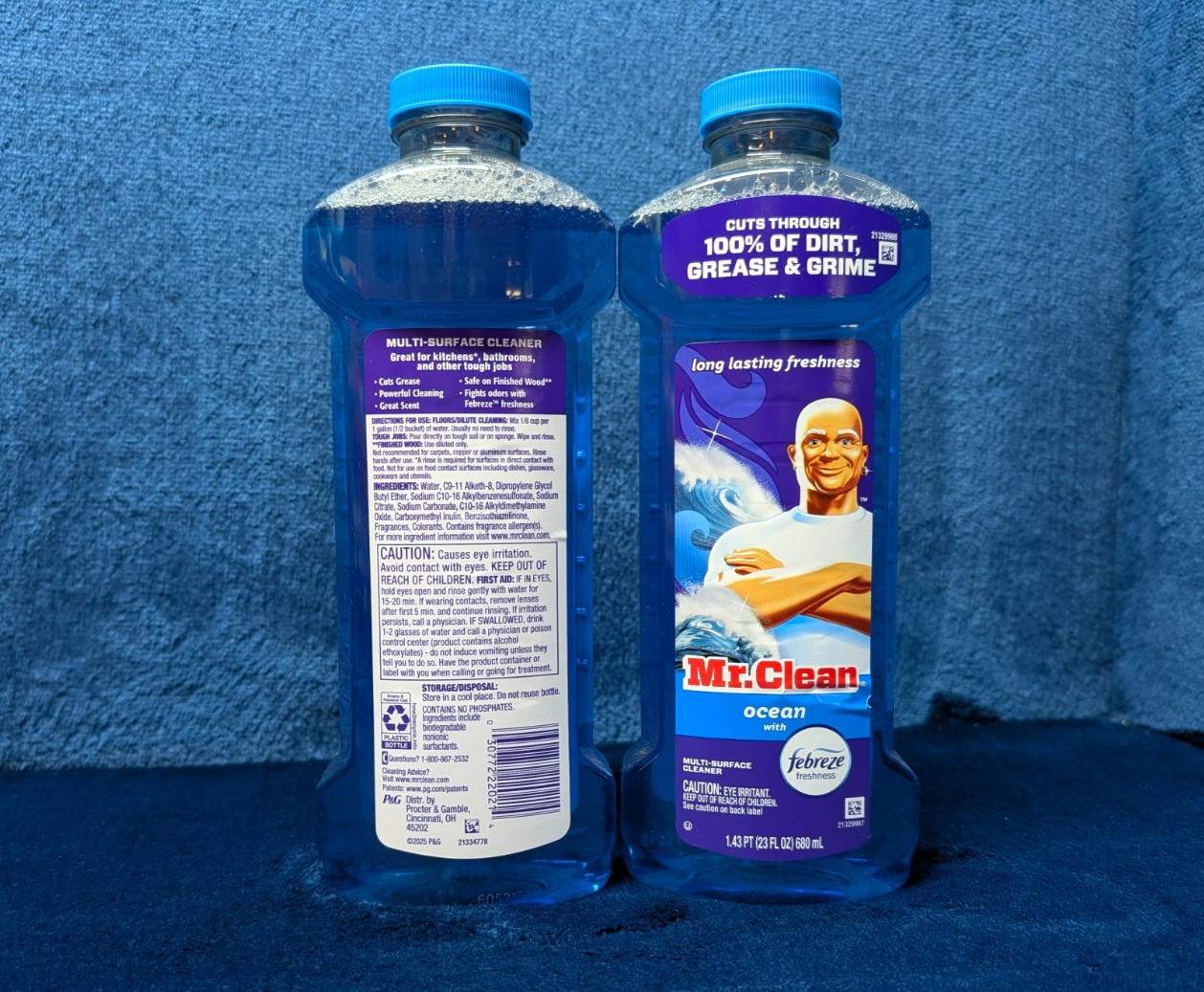 2 – 23oz Mr. Clean Multi Surface Cleaner Febreze Ocean Household Scent