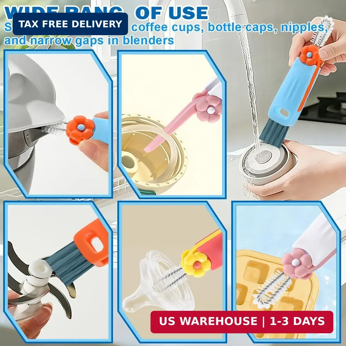 3 in 1 Cup Lid Cleaning Brush, 4PCS Multifunctional Crevice Cleaning Brush for W