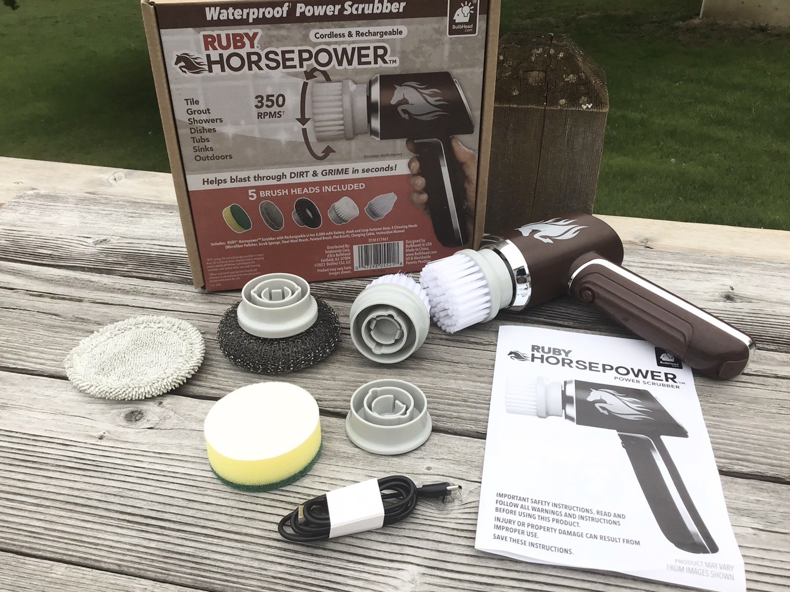 Ruby Horsepower Waterproof Rechargeable Power Scrubber New
