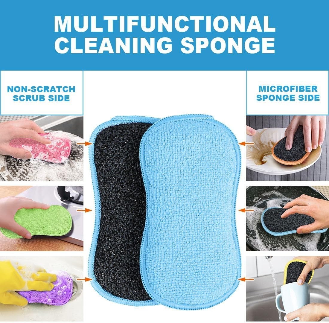 Durable 12 Pack Microfiber Sponges – Non-Scratch Design for All Kitchen Surfaces