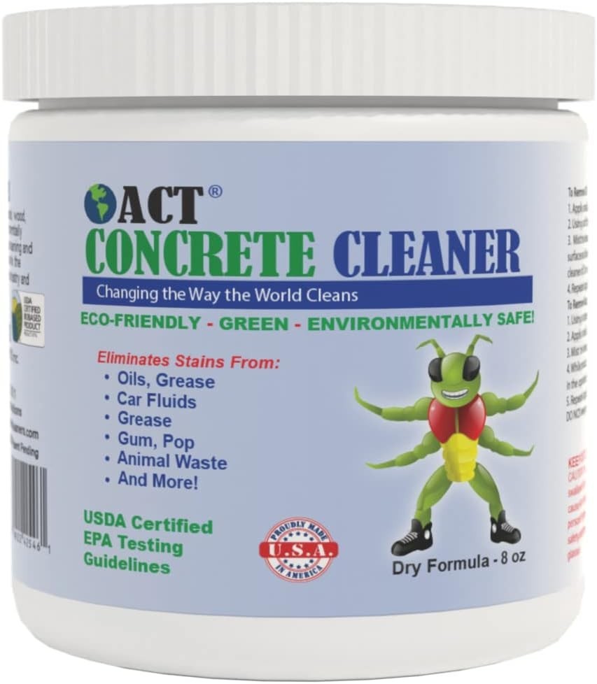 ACT Concrete Cleaner Eco Friendly Dry Powder Oil Stain Remover 8 Oz