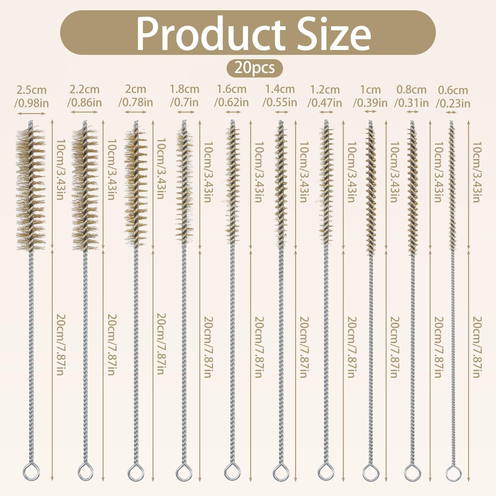 7-Pieces Brass Wire Bottle Brush Brass Pipe Cleaner, 12 Inch Long Wire Brushe…