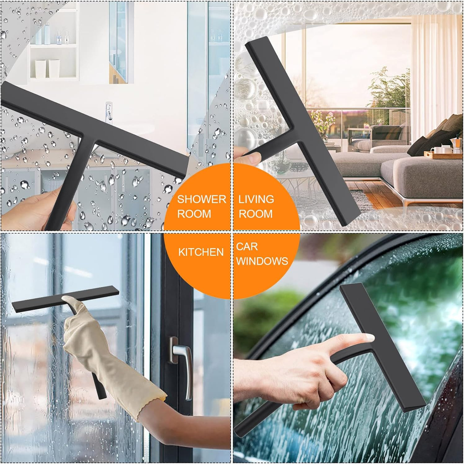 All -Purpose Silicone Shower Squeegee for Shower Glass Door with Hook, Bathroom