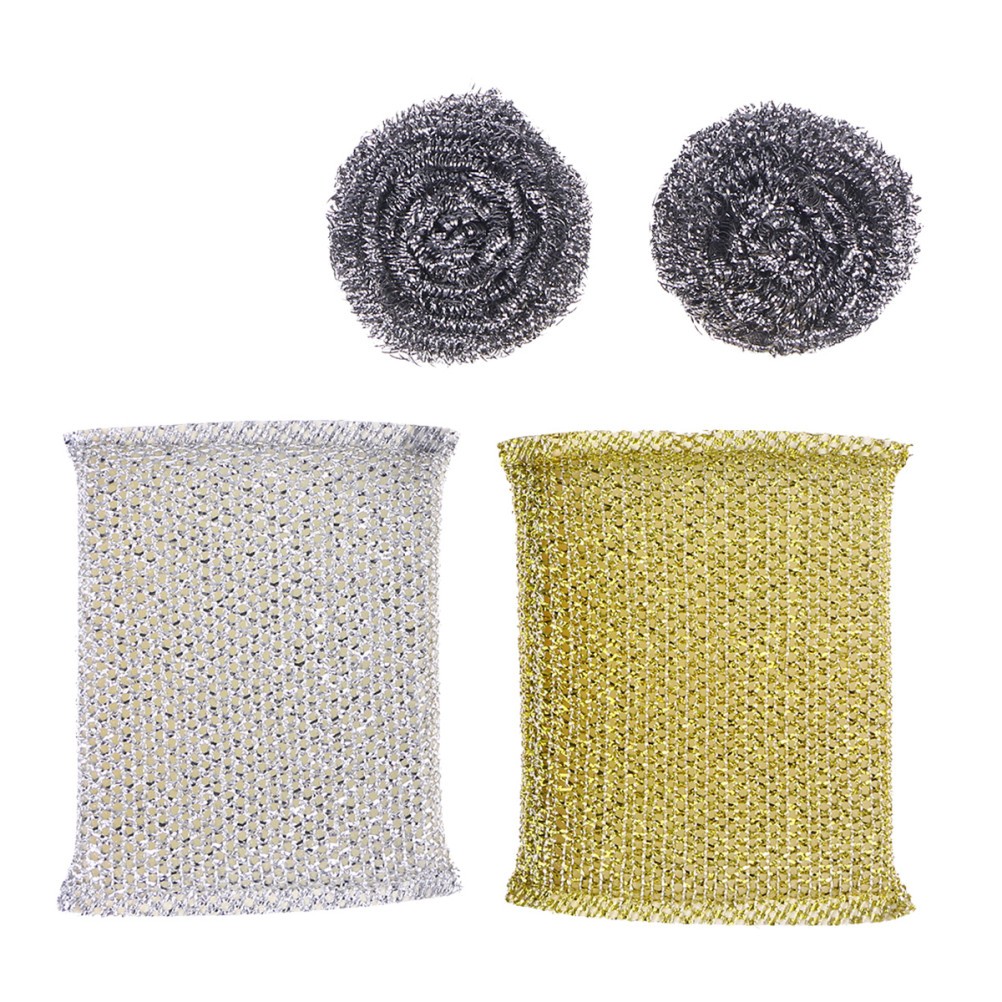 Assorted Color Dish Washing Set 2 Steel Scouring Pads 2 Durable Reusable Sponges