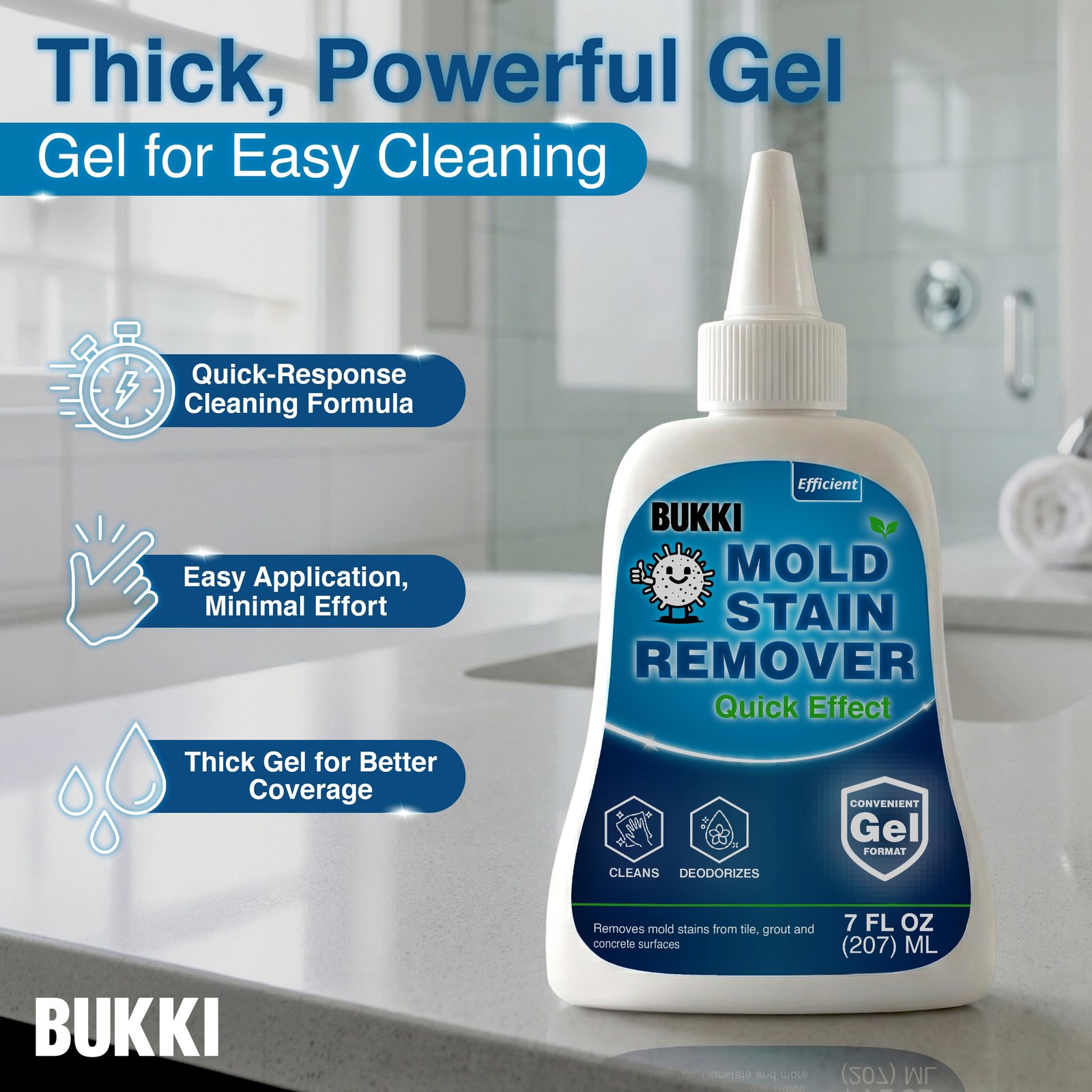Professional Mold Stain Remover Gel (7 FL OZ) Heavy Duty Thick Gel for Shower
