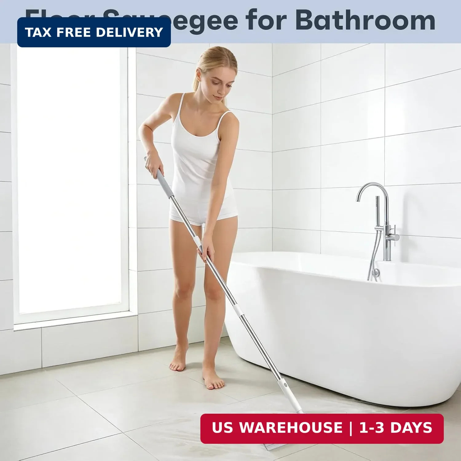 nacena Floor Squeegee, 52-in Adjustable Long Handle Squeegee for Floor Water Rem
