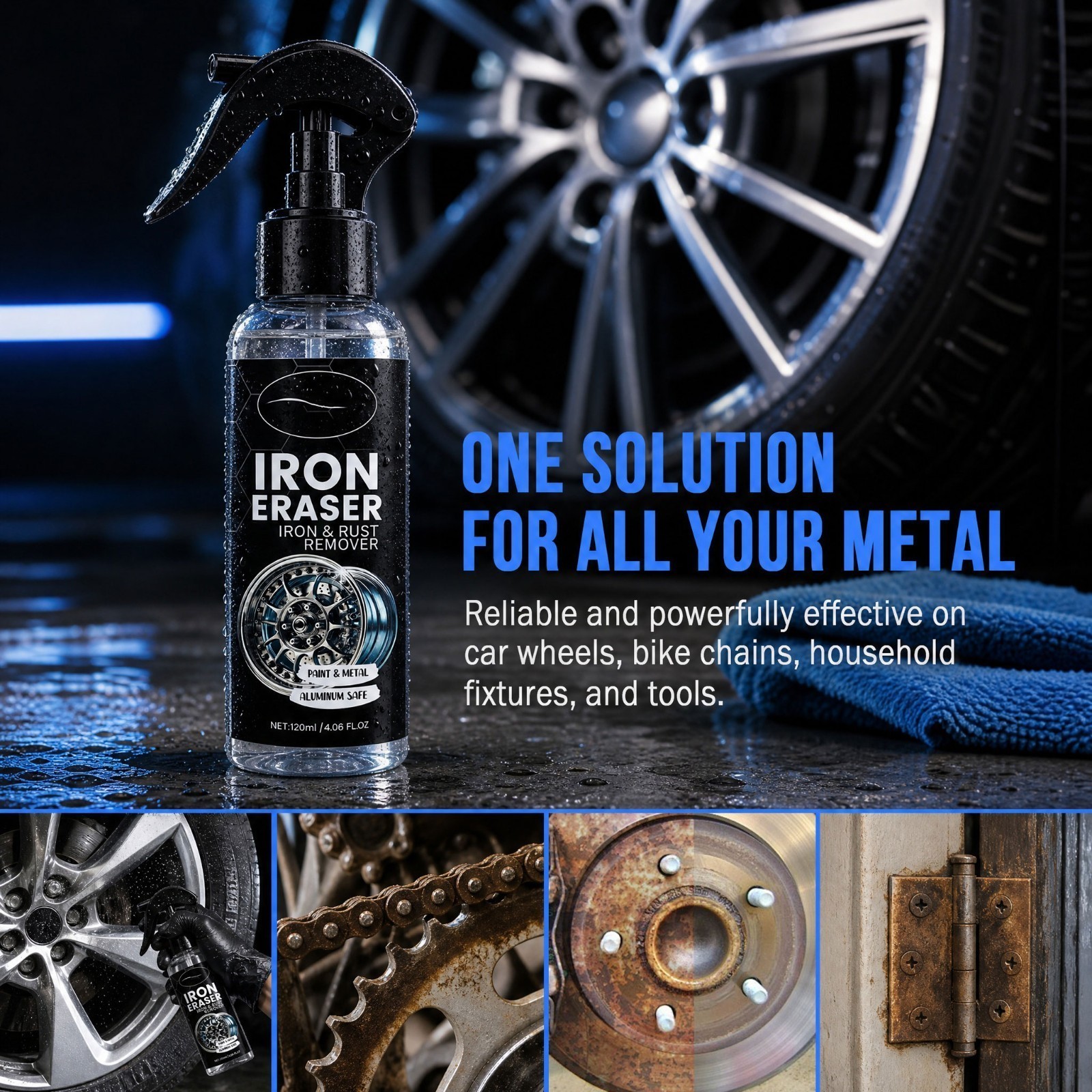 Iron Eraser Rust Remover Spray, Car Wheel Paint Brake Dust Fast Cleaner 120ml US