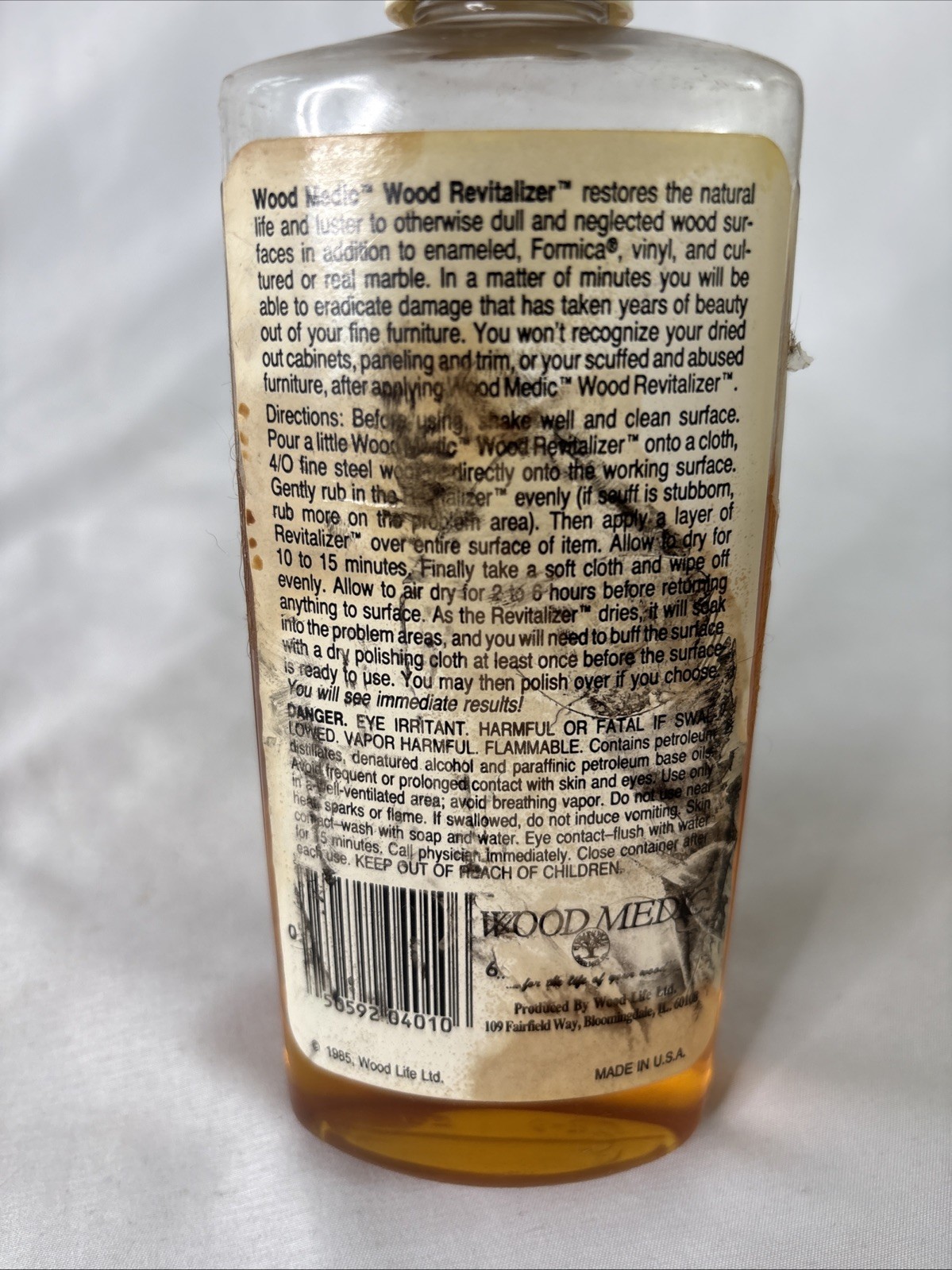 Vtg Wood Medic Wood Revitalizer Bottle Lemon Oil Retro Movie Prop 8oz 70% Full