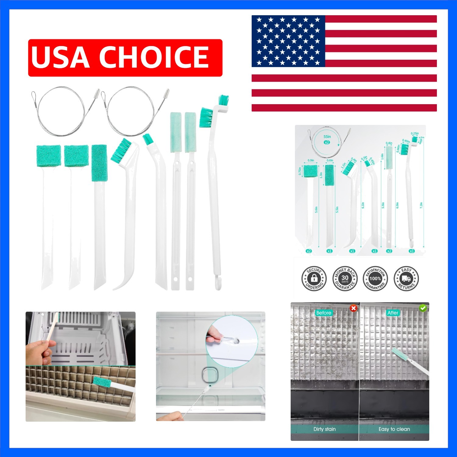 10Pcs Ice Maker Cleaning Brush Kit | 8 Pcs Crevice Cleaning Brush, 2 Pcs Drai…