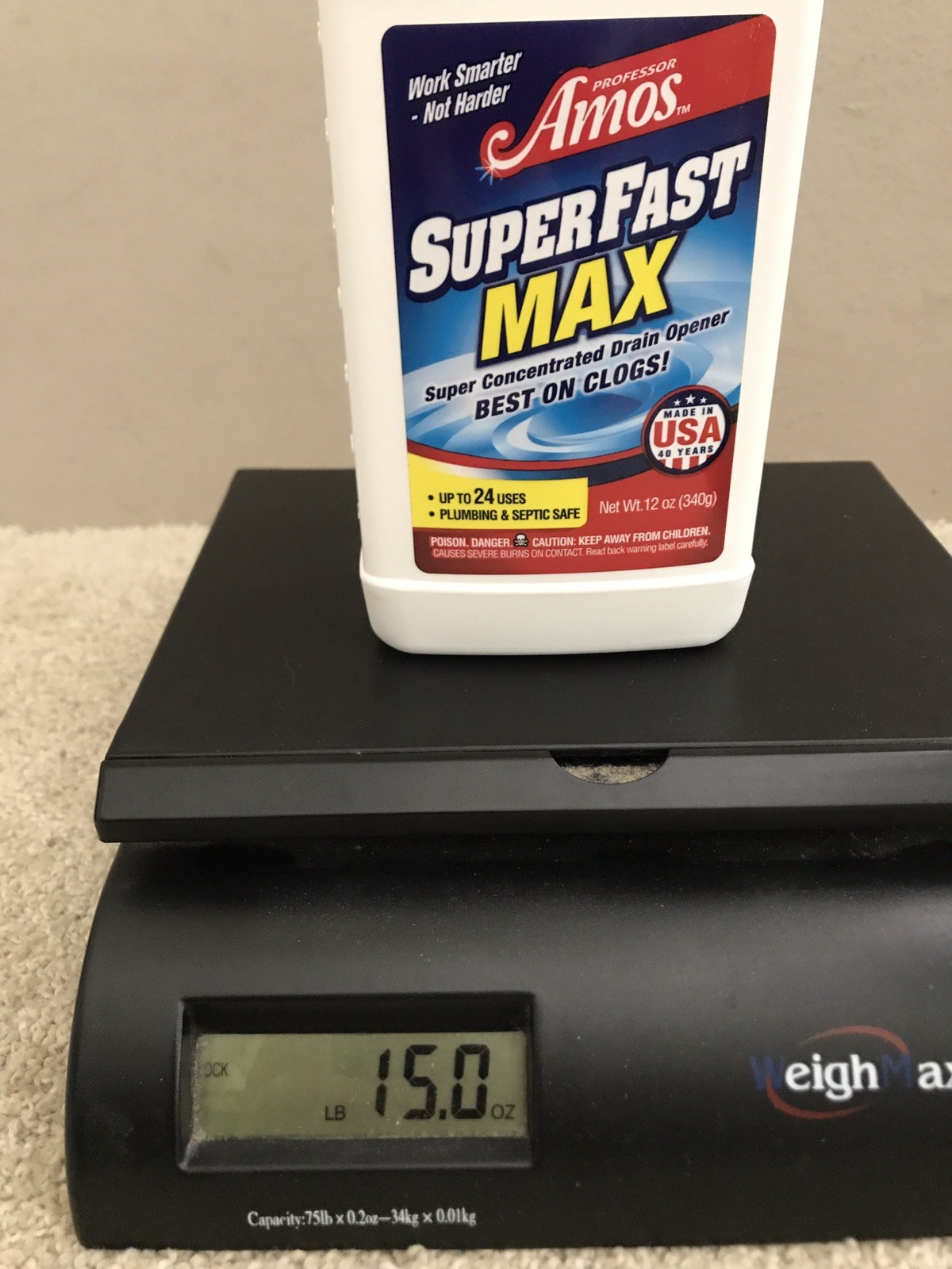 Professor Amos Super Fast Max Drain Cleaner Opener Powder 12 Oz