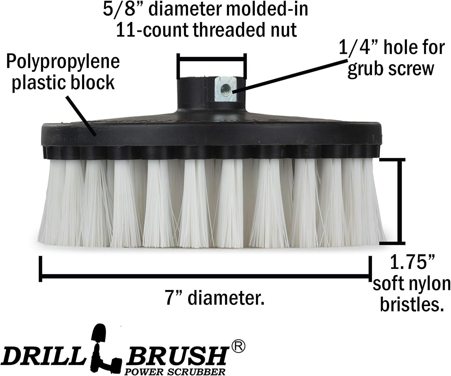 Carpet Cleaner Scrub Brush for Variable Speed Polisher 7 Inch Soft White Drill B