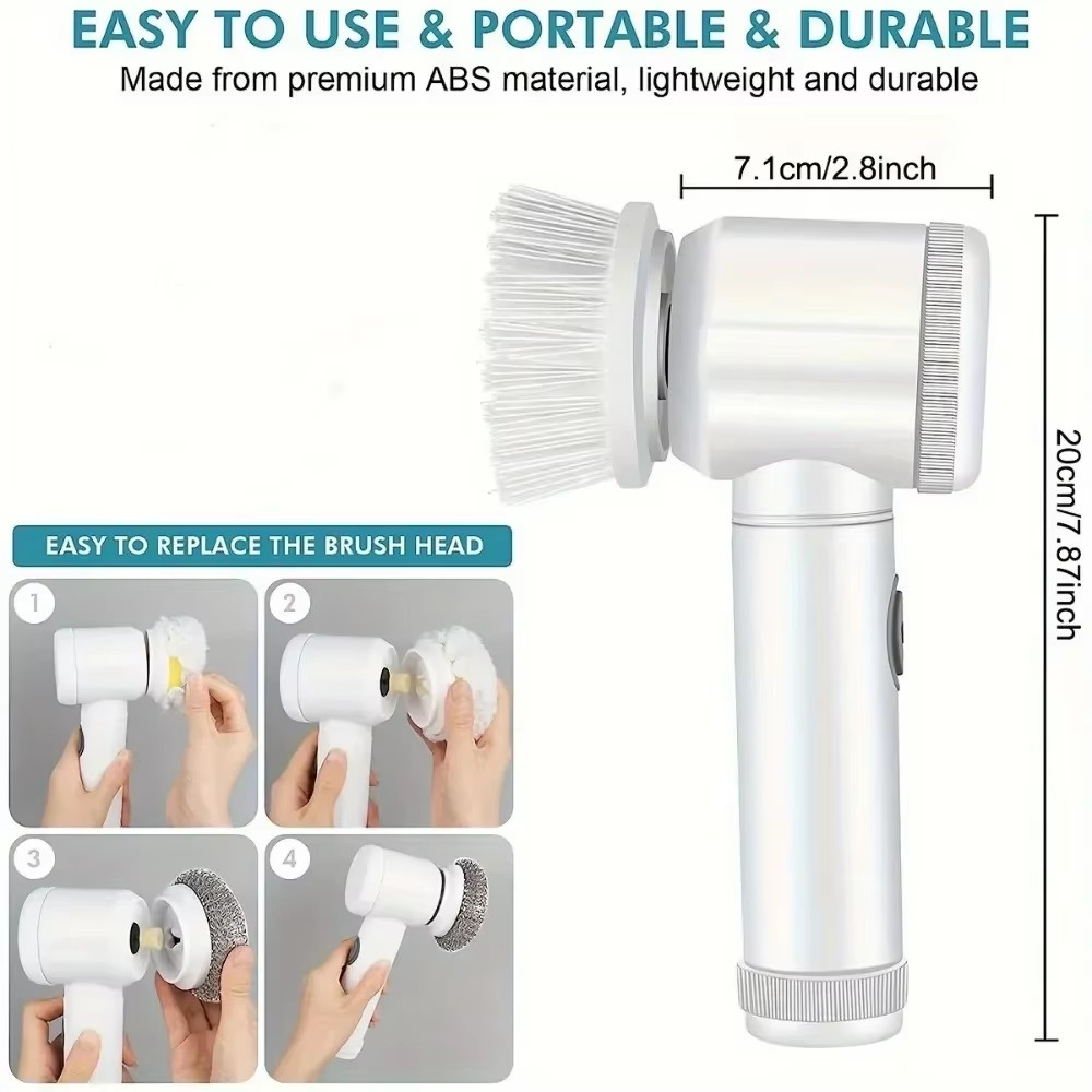 Electric Spin Scrubber with 5 Replaceable Brush Heads for Bathroom Cleaning