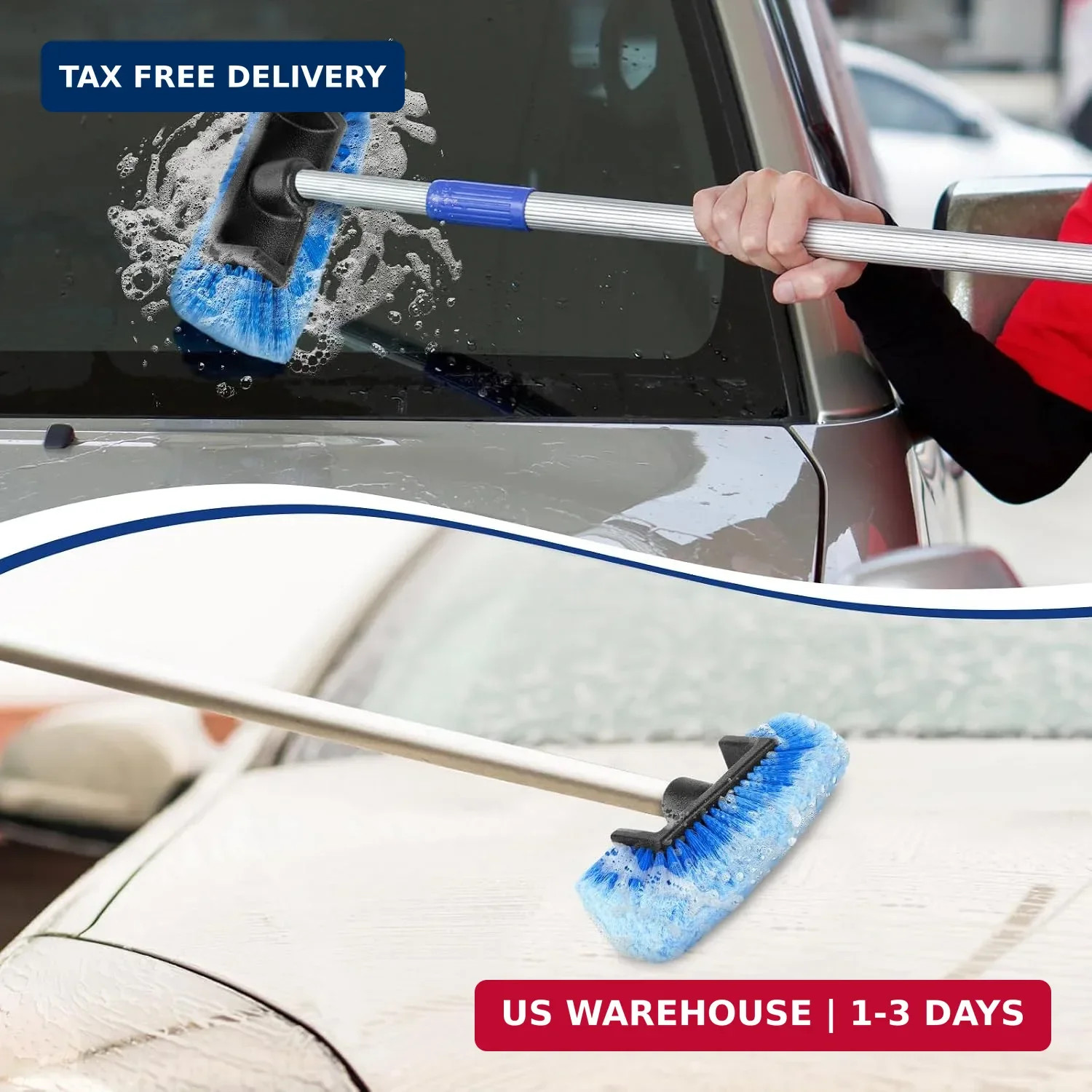 10″ Car Wash Brush Head with Soft Bristles – Gentle on Paint, Compatible with Po