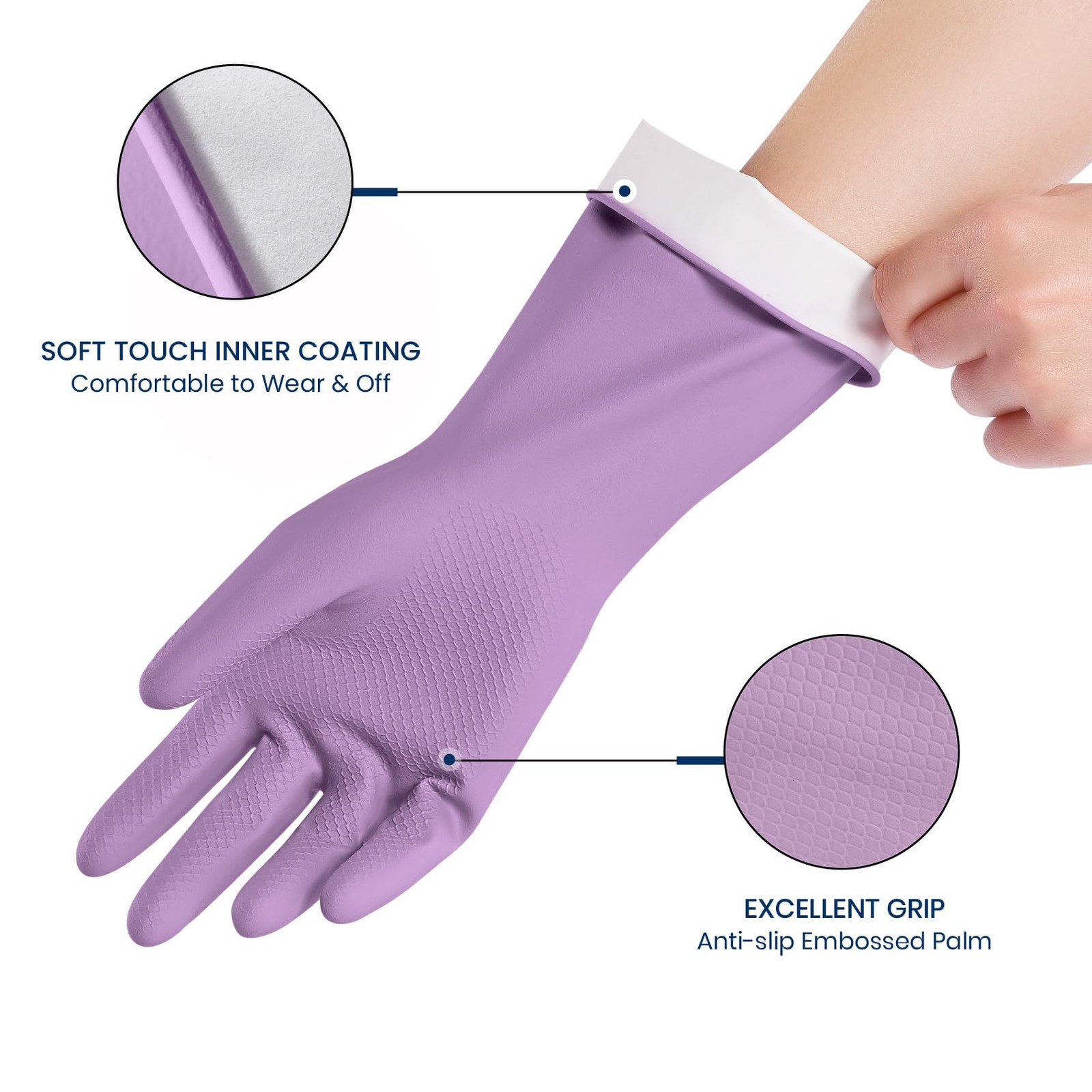 Rubber Cleaning Gloves for Dishwashing, 4 Pairs Reusable Large, A-boho