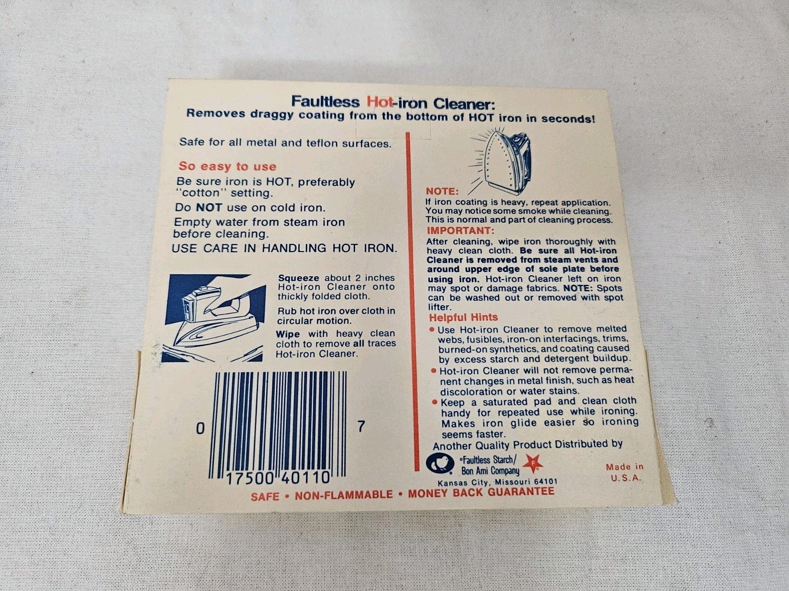 Faultless Starch 40110 Faultless Hot Iron Cleaner 1oz (28 Grams) USA Vintage NEW