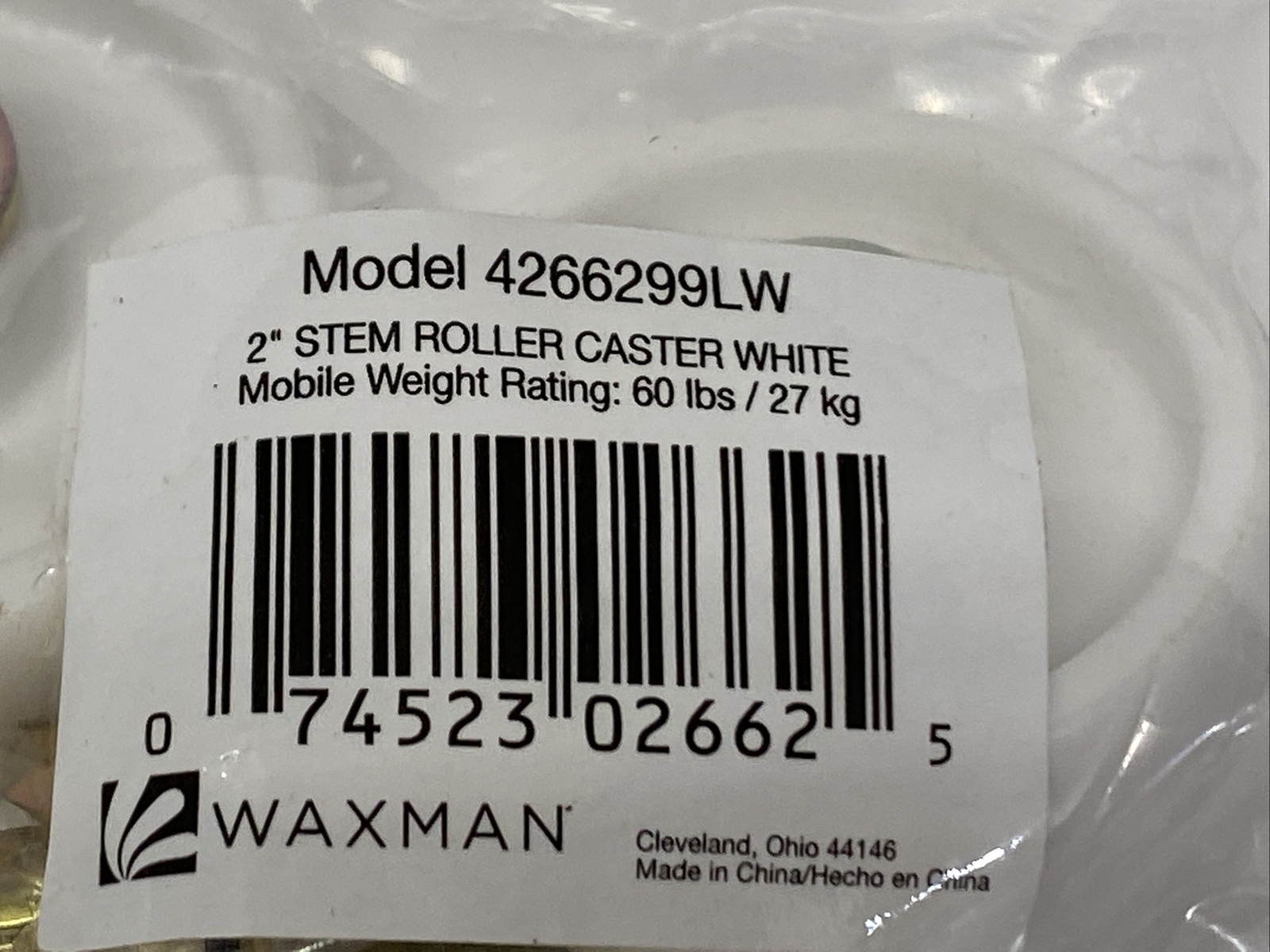 Waxman 4266299LW 2″ Stem Roller Caster White Wheels For 60lbs 2-Pack New