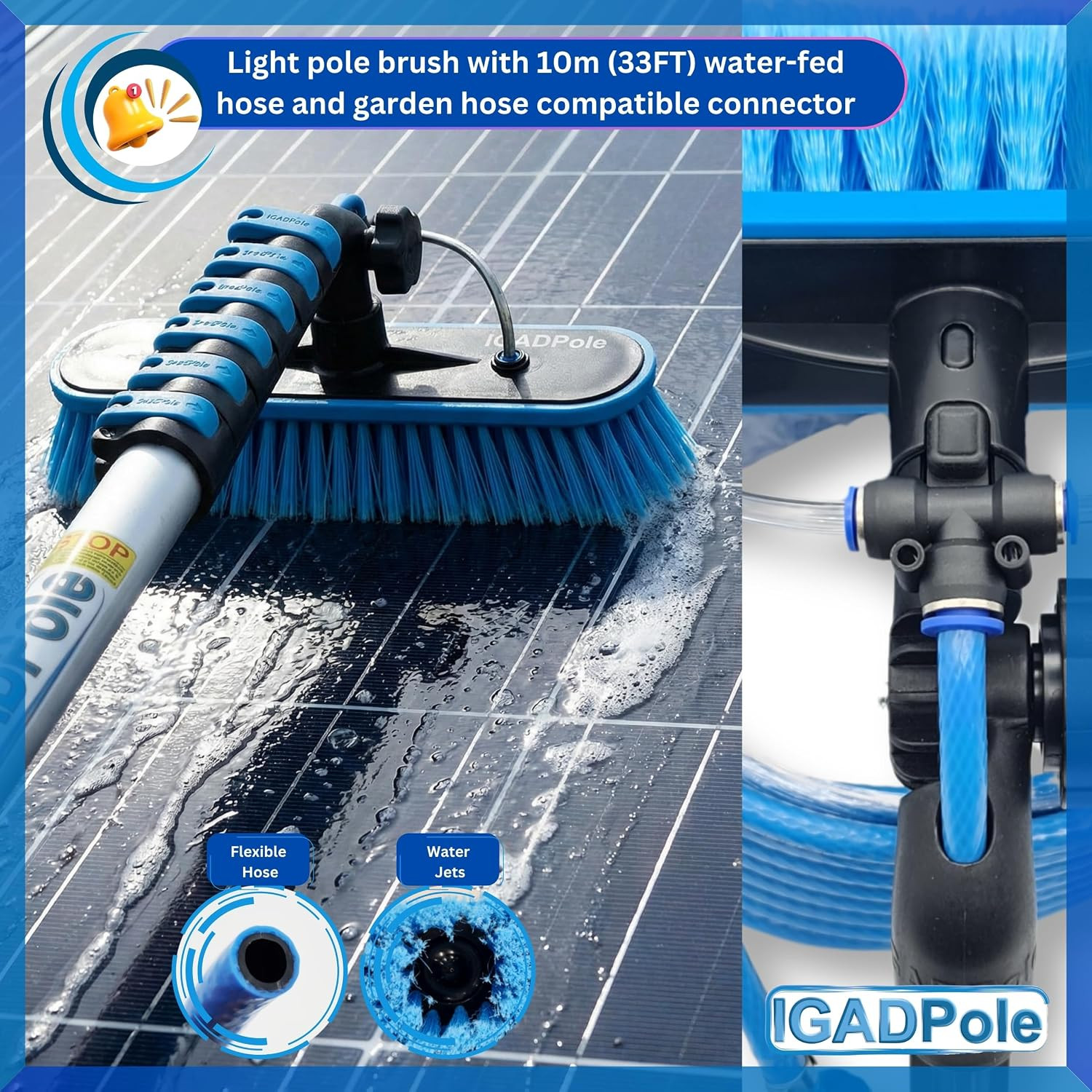 pole 28 FT Water-Fed Washing Kit with Soap-Dispenser, Brush, 10″ Squeegee & Cobw