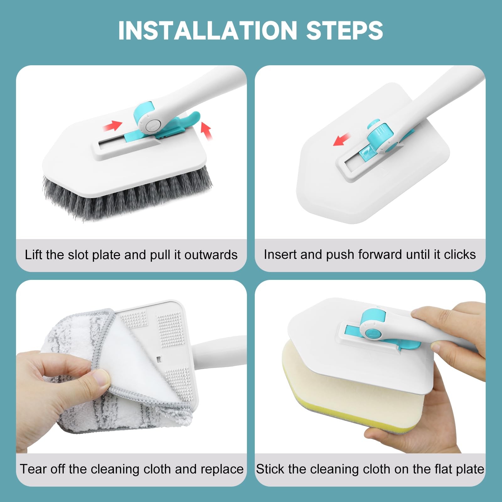 Shower Scrubber with Long Handle, 3 in 1 Tile Tub Scrubber Brush with 3 Detac…
