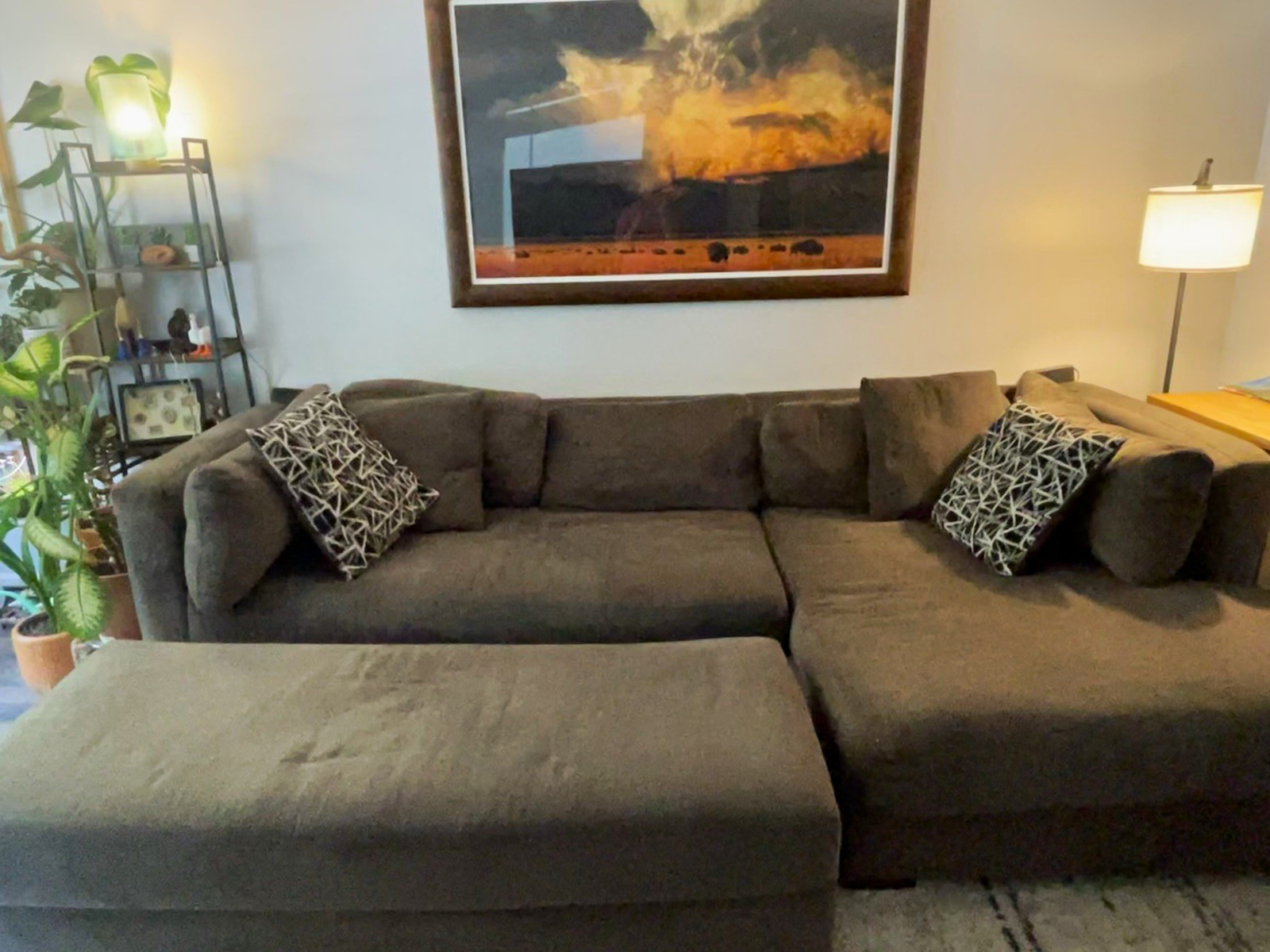 Jordan’s Couch-2 years old. Small stitch issue on ottoman(in pic).