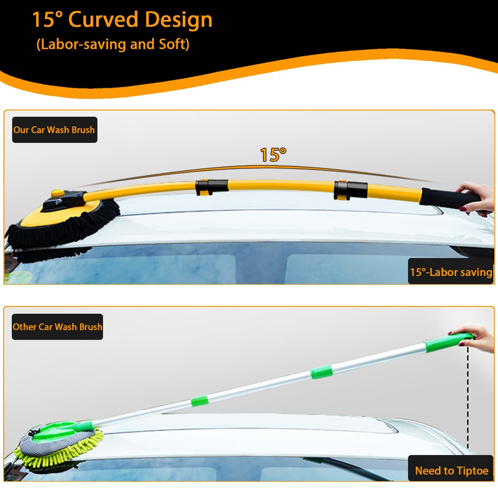 Curved Car Cleaning Brush with Telescopic Handle for RV, Truck, Boat, Van Wash