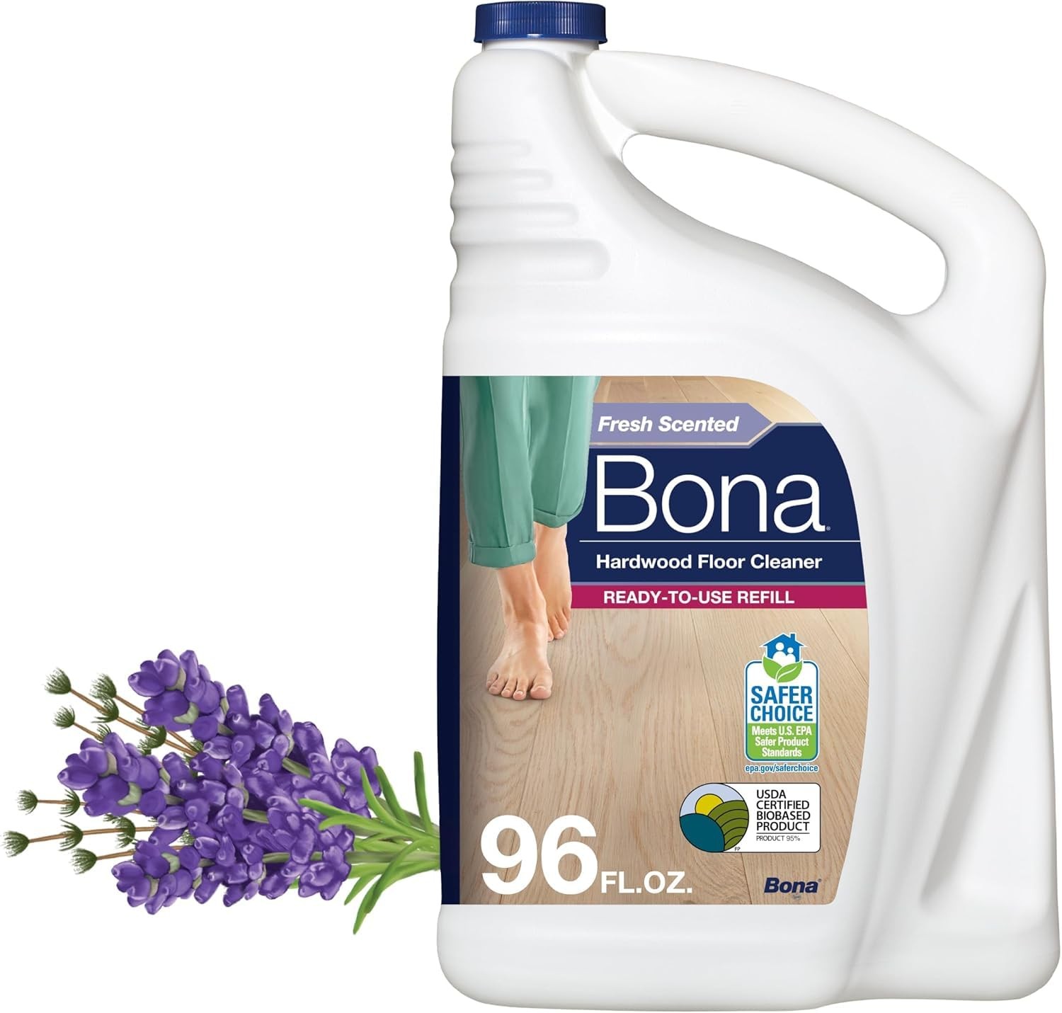Bona Hardwood Floor Cleaner Refill – 96 fl oz – Lavender Thyme Scent – Residue-F