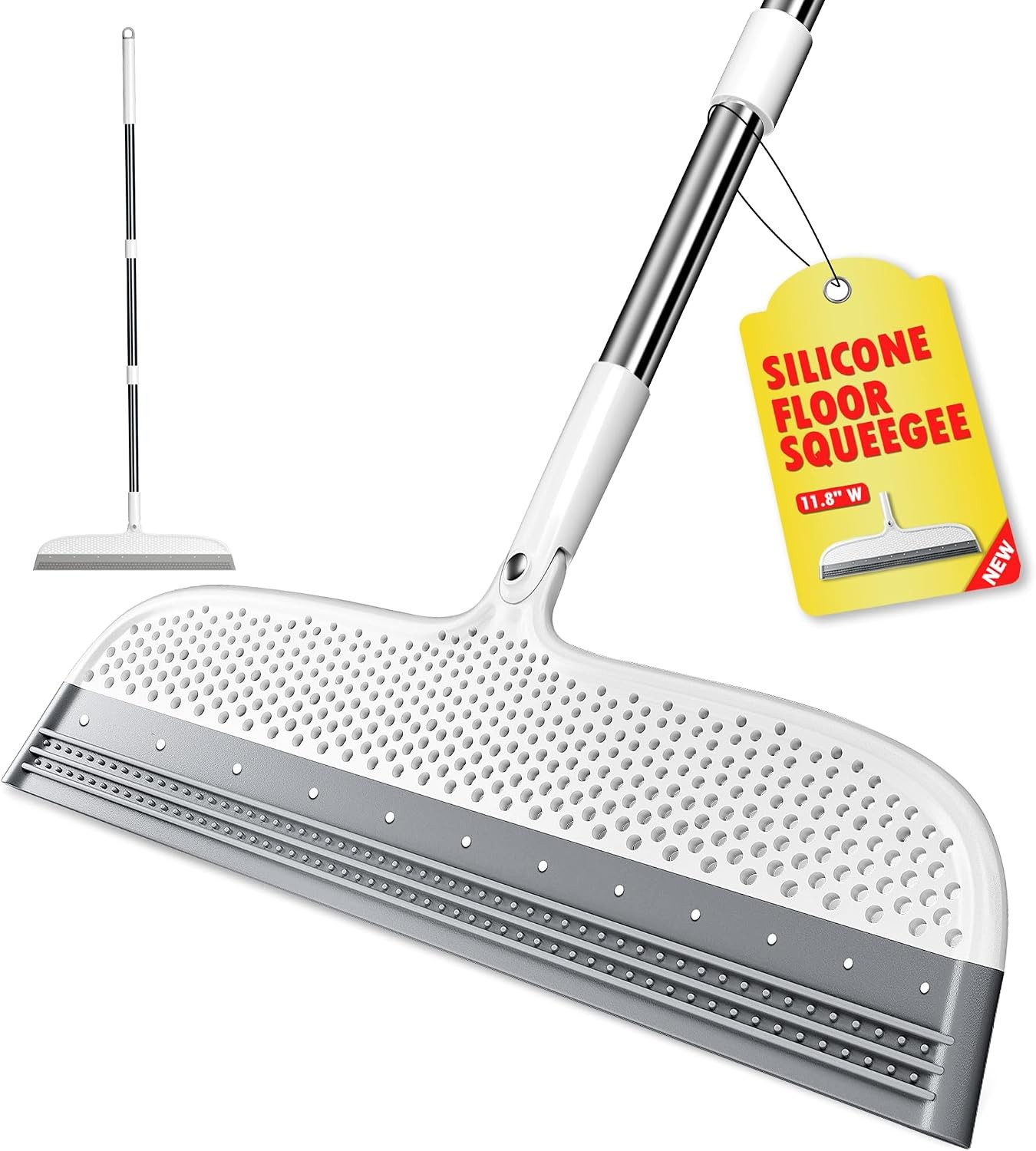 Silicone Floor Squeegee, 180° Rotating Air Broom, Squeegee for Floor with a Long