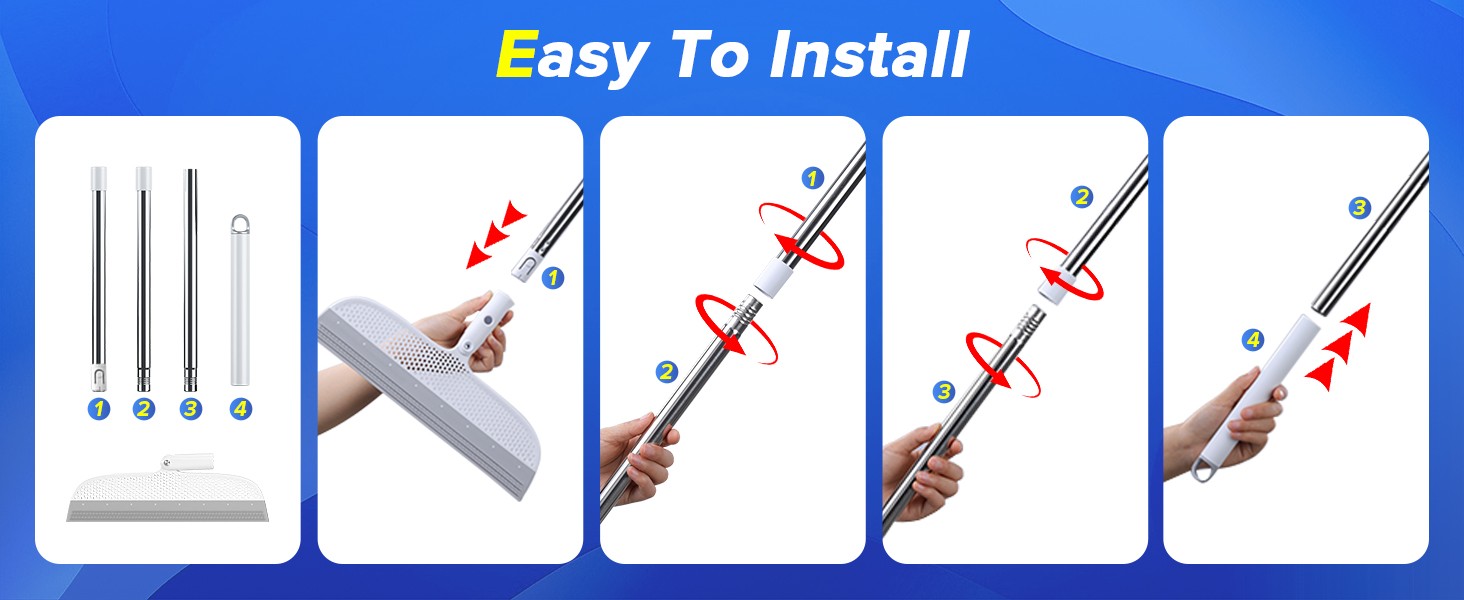 Silicone Floor Squeegee, 180° Rotating Air Broom, Squeegee for Floor with a Long
