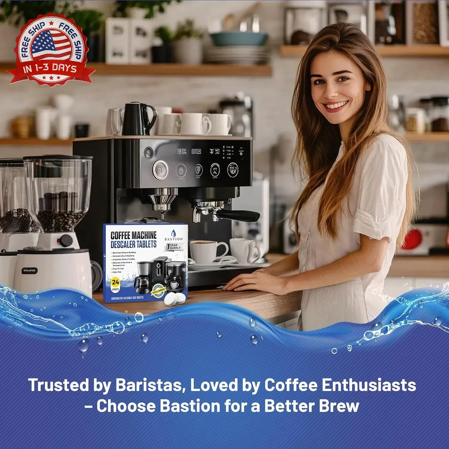 Bastion Coffee Machine Cleaner & Descaler Tablets – 24 Count | Deep Clean & Desc