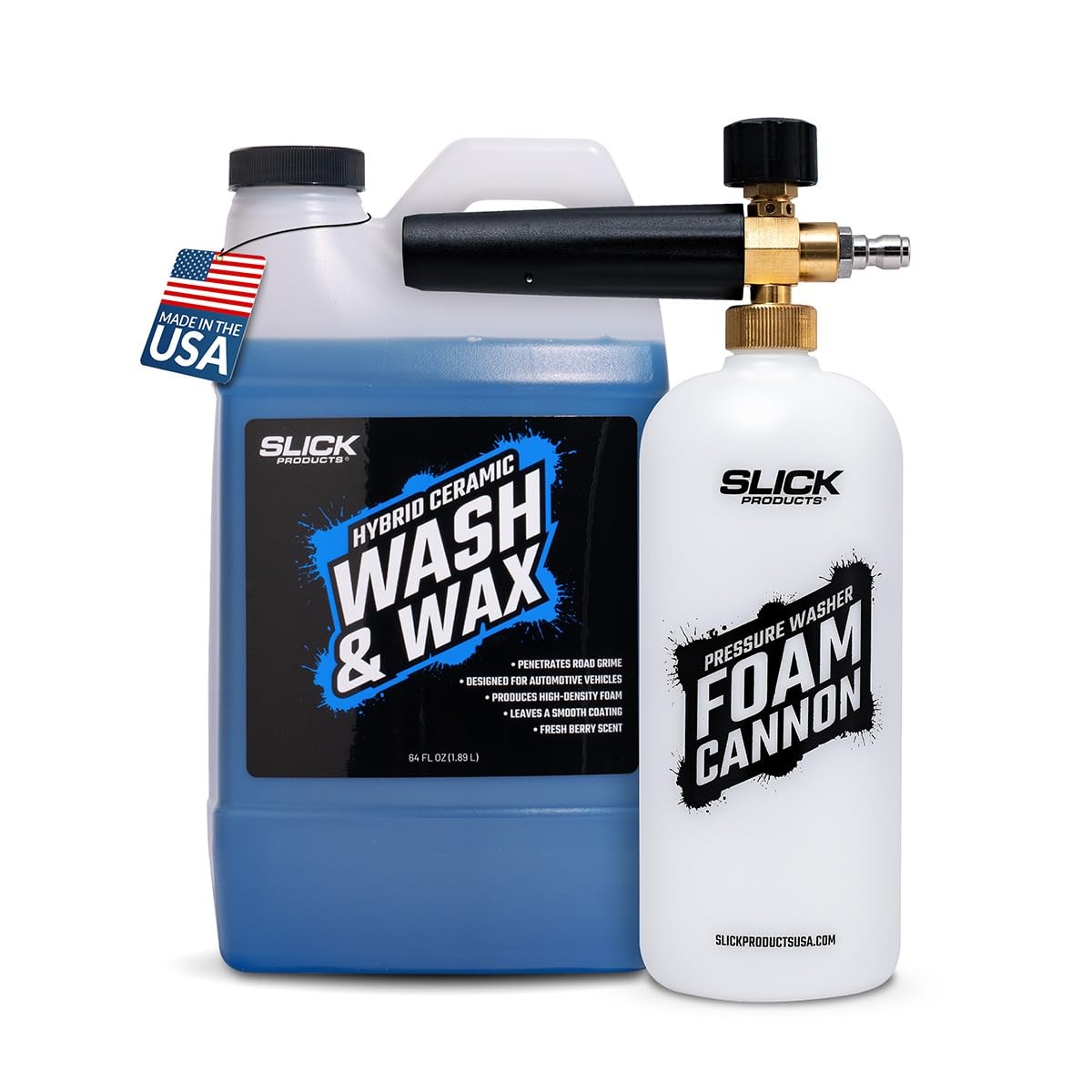 Slick Products Wash & Wax 64 oz. + Pressure Washer Foam Cannon Bundle – Super…