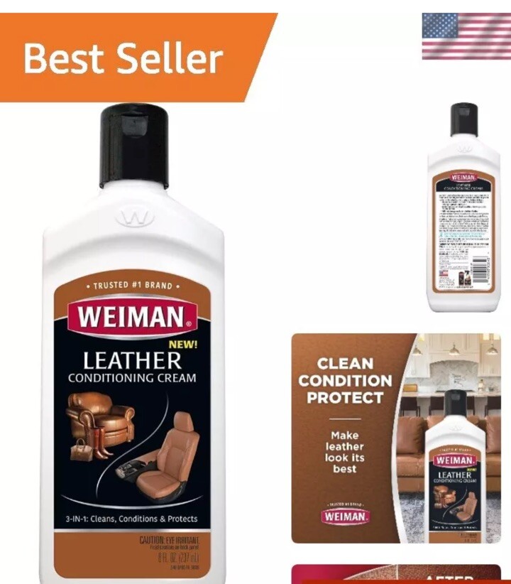 2x 8oz Weiman Leather Cleaner & Conditioner Cream – Restores Deep Clean Surfaces