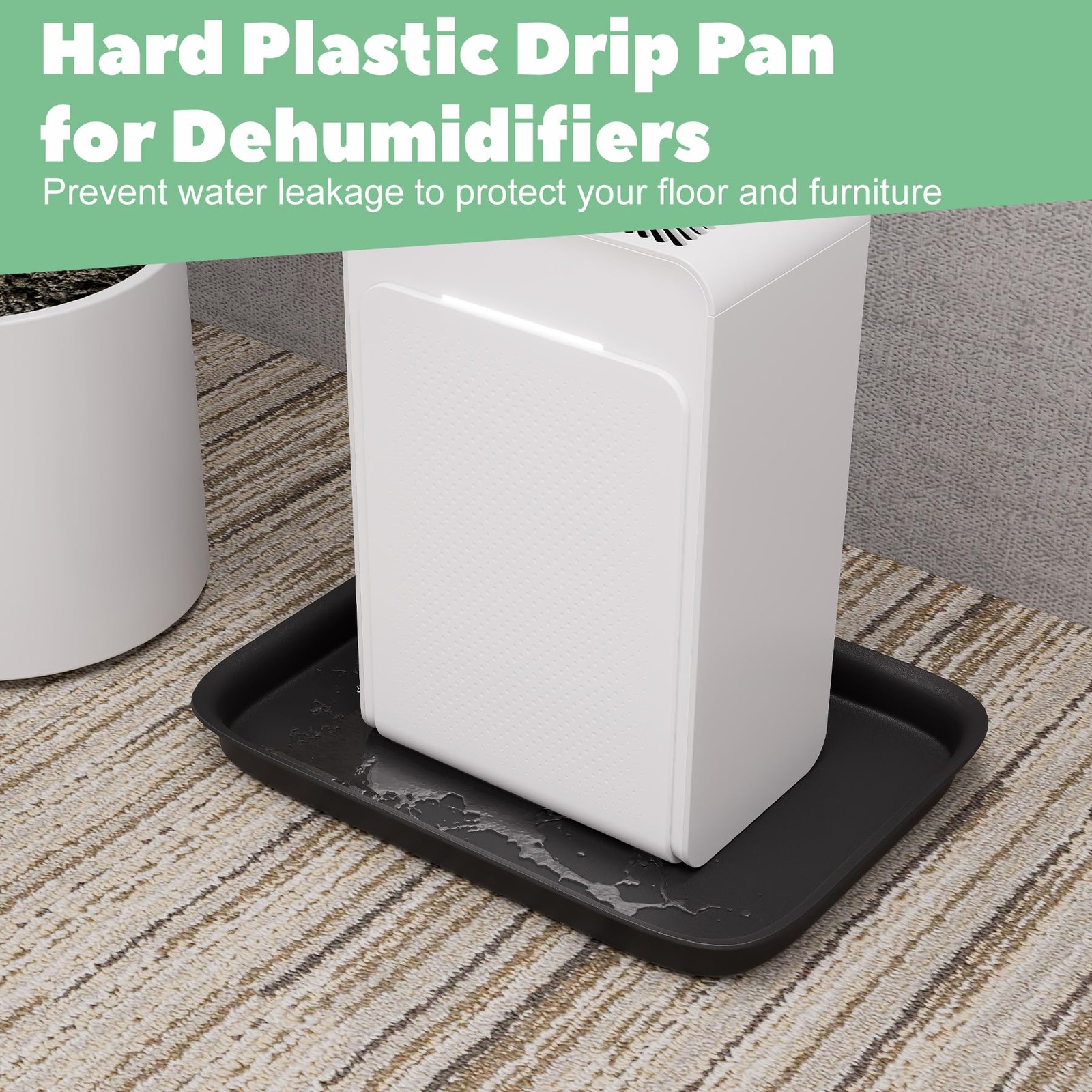 Dehumidifier Drip Pan with Raised Edge, Hard Plastic 13” x 9”x 2” Non-Slip…